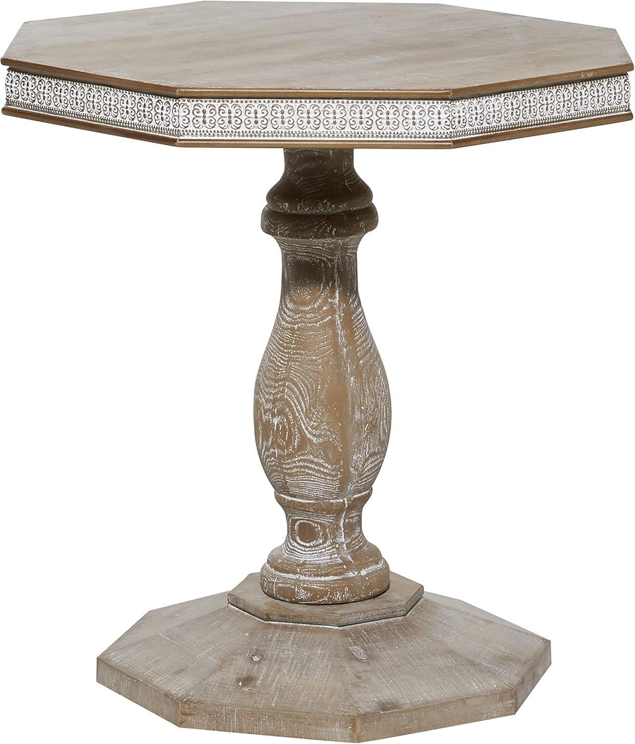 Farmhouse Whitewashed Wood Accent Table Brown - Olivia & May: Handcrafted, No Assembly Required