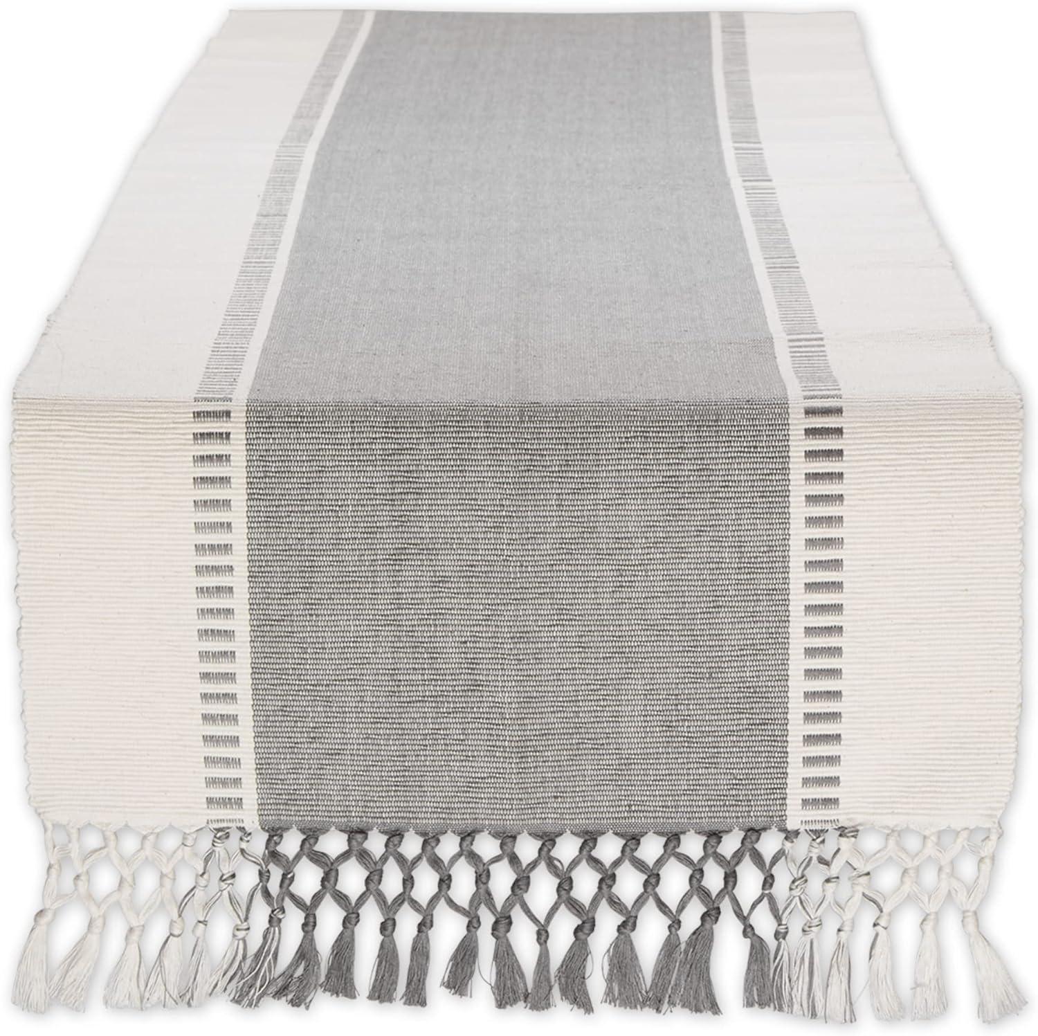 Design Imports  Ribbed Dobby Stripe Table Runner, Cool Gray, 13X72"