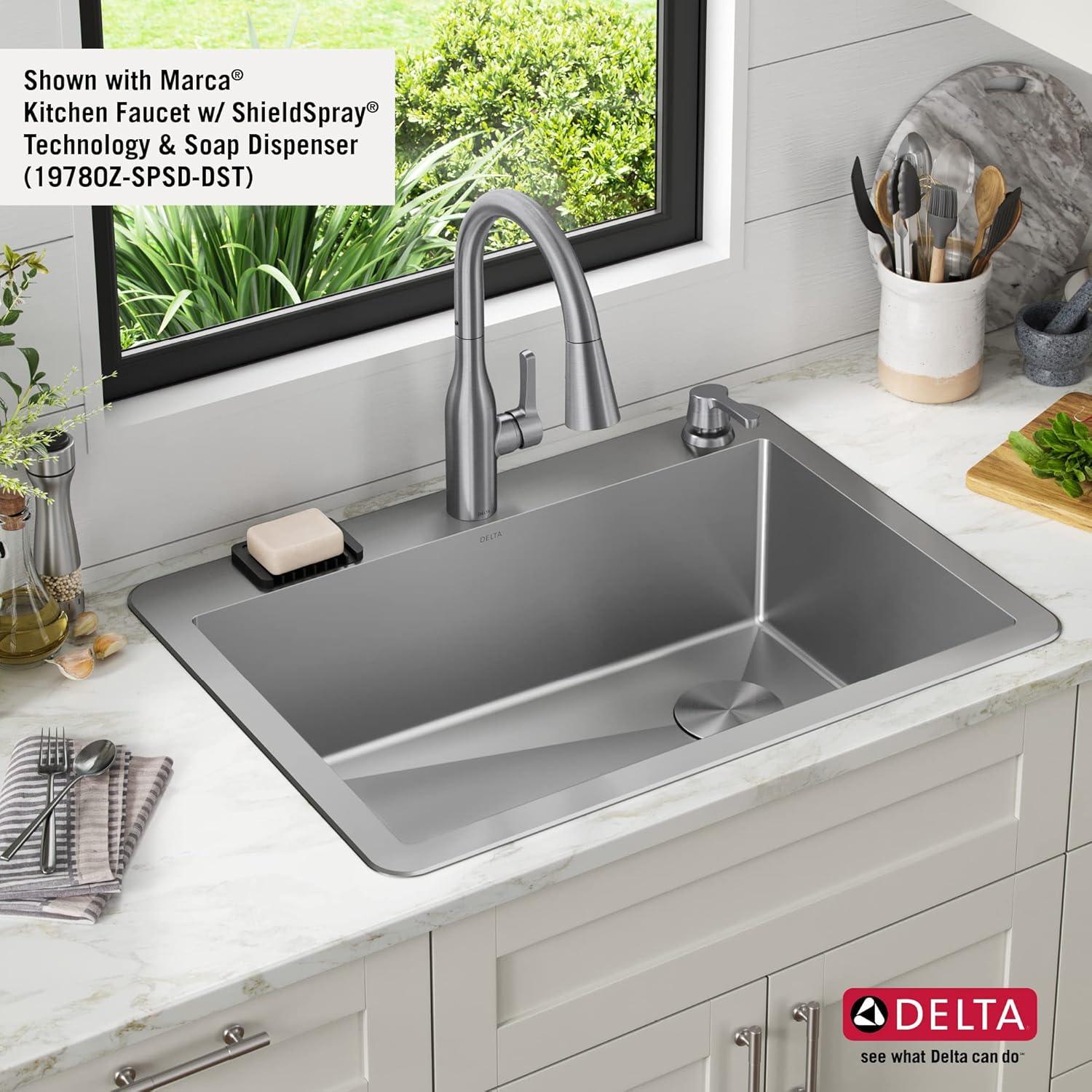 Delta Marca™ Drop-In Undermount Stainless Steel Single Bowl Kitchen Sink with Accessories