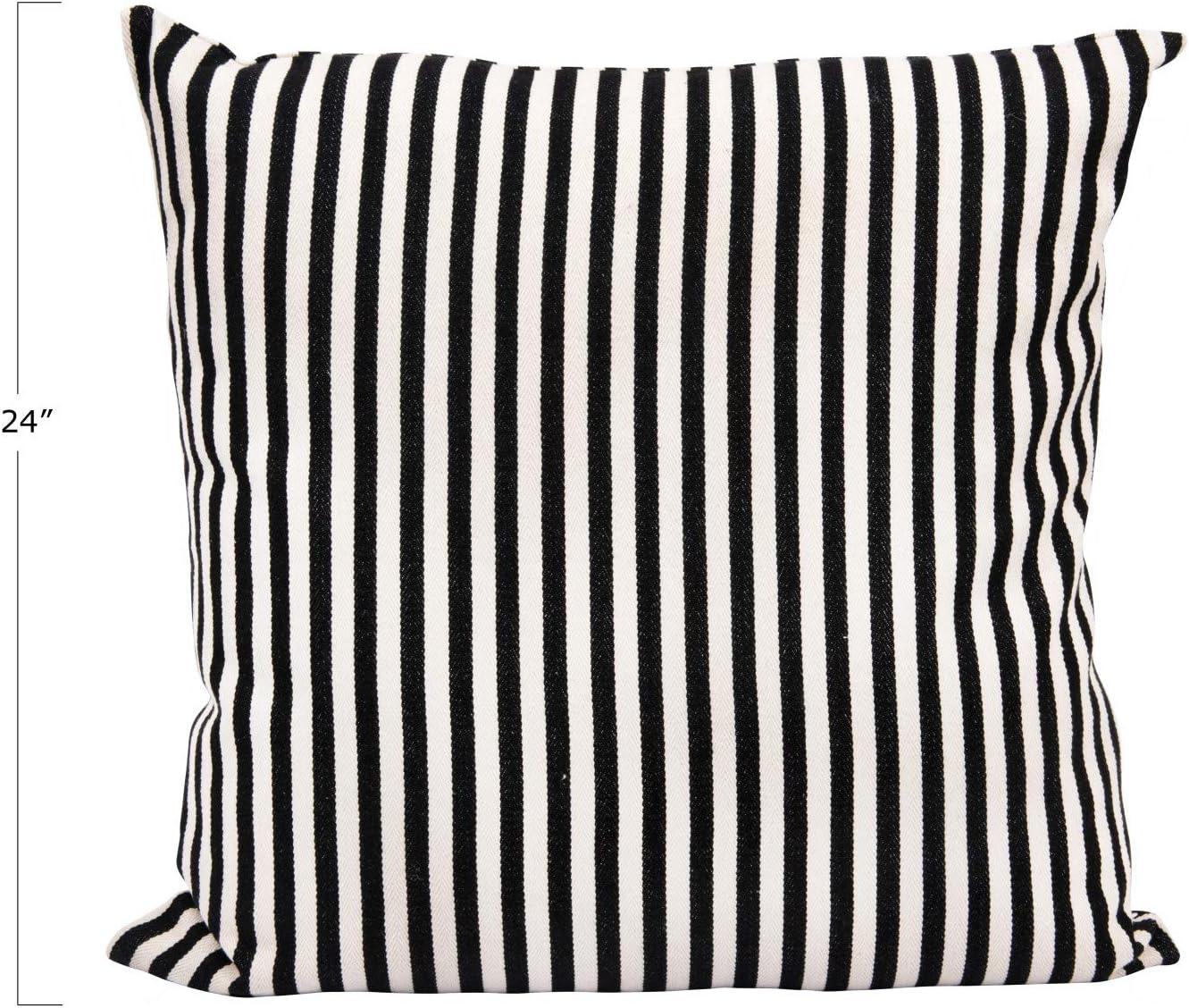 Creative Co-Op Woven Cotton Striped Pillow, Black and Cream