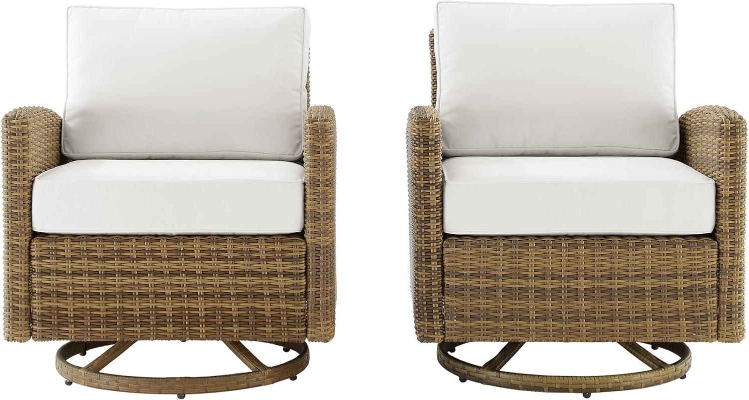2pk Bradenton Steel Outdoor Swivel Rocking Chairs White/Weathered Brown - Crosley