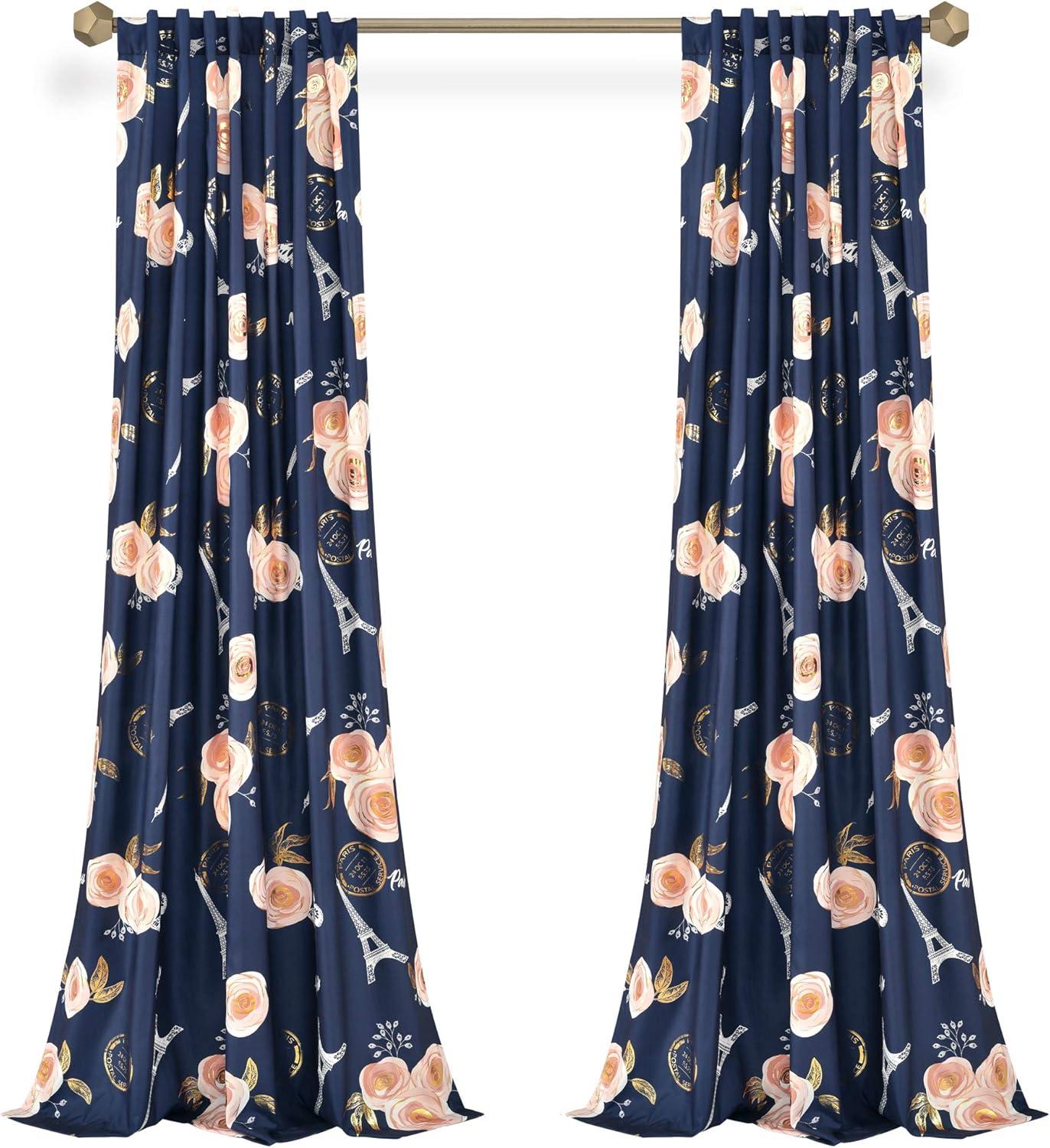 Lush Decor Vintage Paris Rose Butterfly Script Floral Semi-Sheer Curtain (Set of 2)