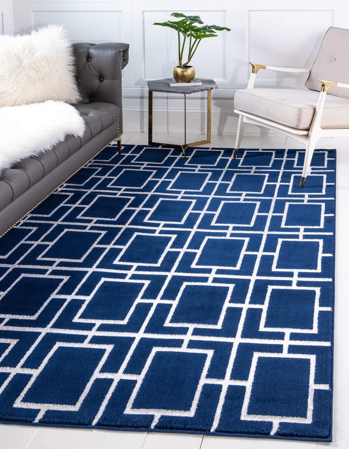 Glam Navy Blue Silver Area Rug