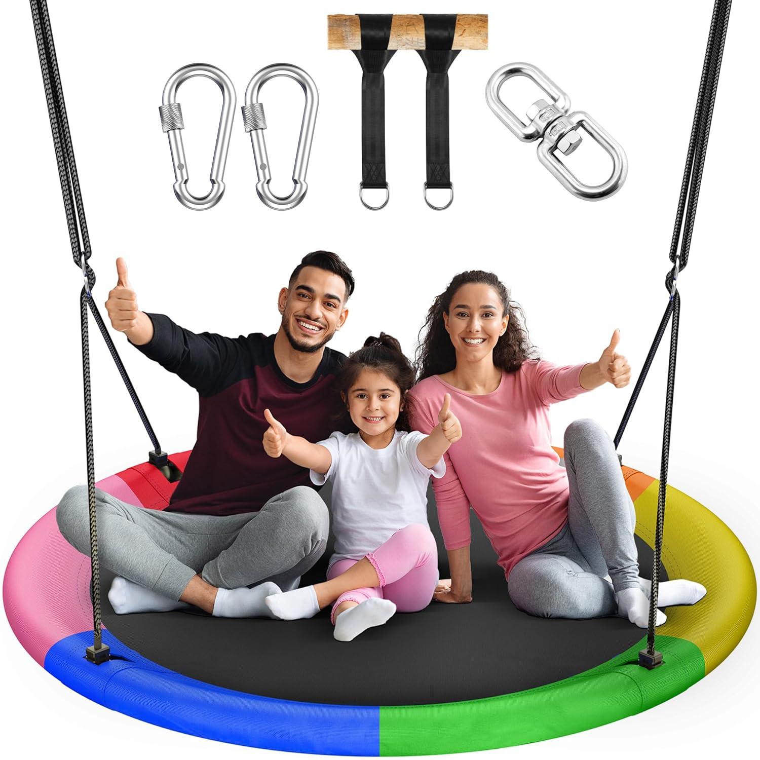 43" Multicolor Waterproof Saucer Tree Swing with Adjustable Straps