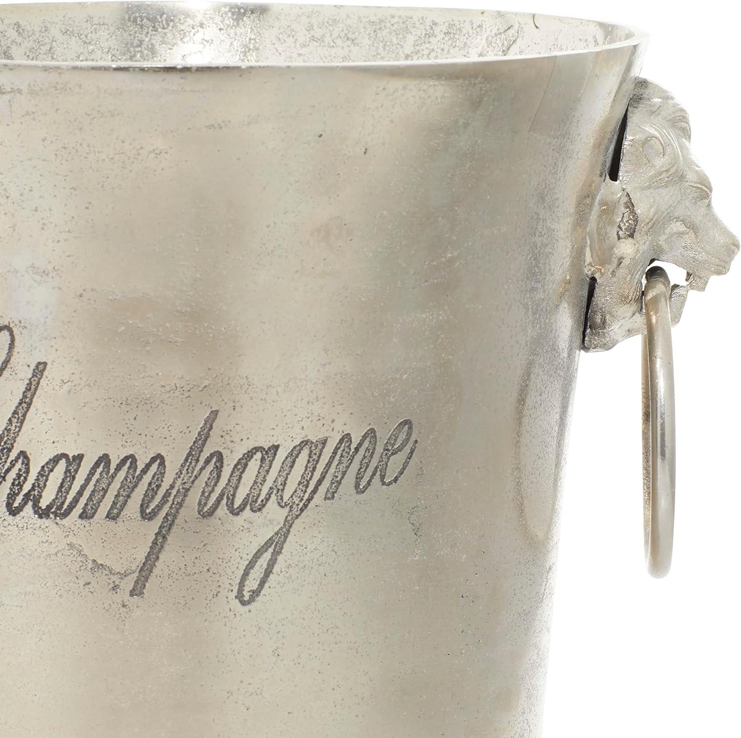 DecMode Round Aluminum 2 Bottles Silver Ice Bucket with Champagne Text