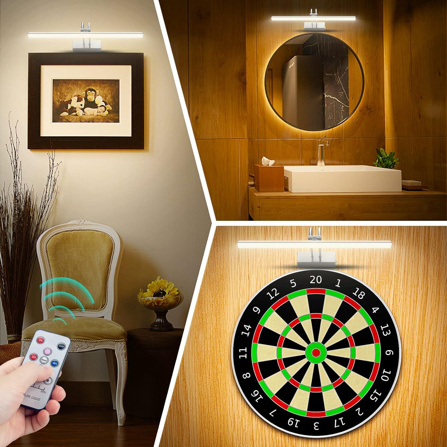 Picture Light,  Battery Operated Picture Lights For Paintings,Metal Remote Control Display Art Light With Timer And Dimmable For Wall Painting,Frame, Portrait, Dartboard-Brass