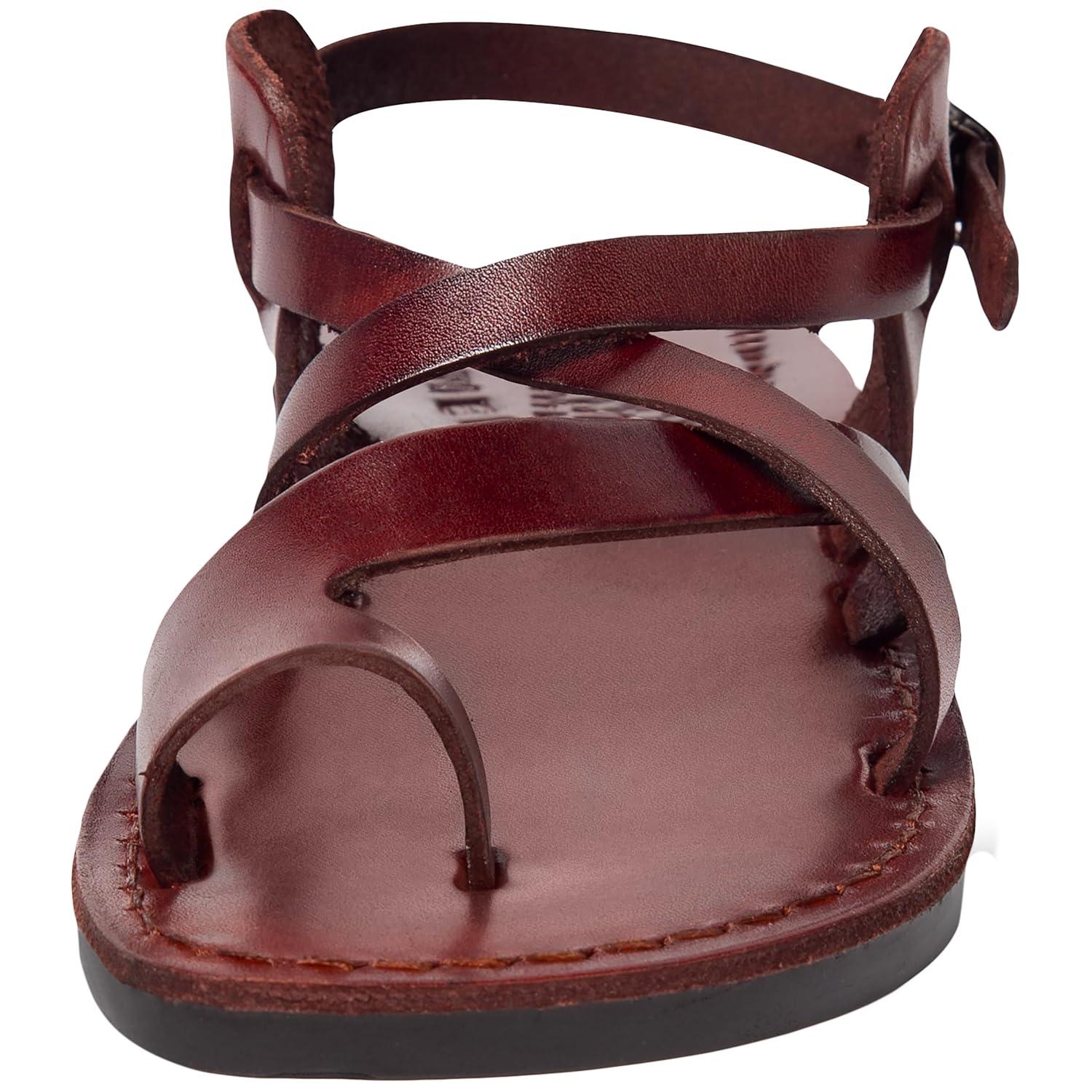 Holy Land Market Men/Women Biblical Jesus Leather Sandals/Slides From Jerusalem (Jesus - Style I) (9-9.5 Women/7-7.5 Men)