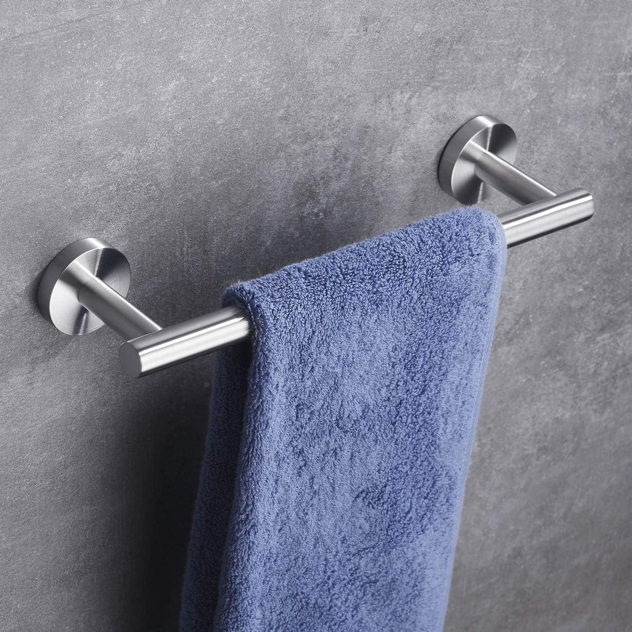 4-Piece Bathroom Accessories Set Brushed Stainless Steel Wall Mount - Includes Double Towel Bar, Hand Towel Rack, Toilet Paper Holder, Robe Hooks, BS100S4-BN