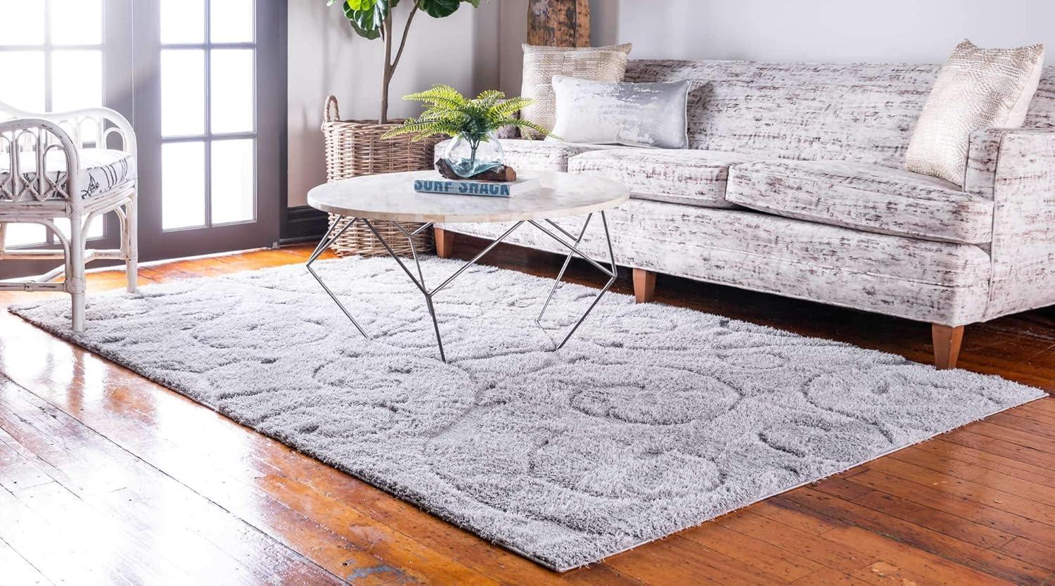 Gray Floral Vine Shag Rug, 4' x 6', Easy-Care Synthetic