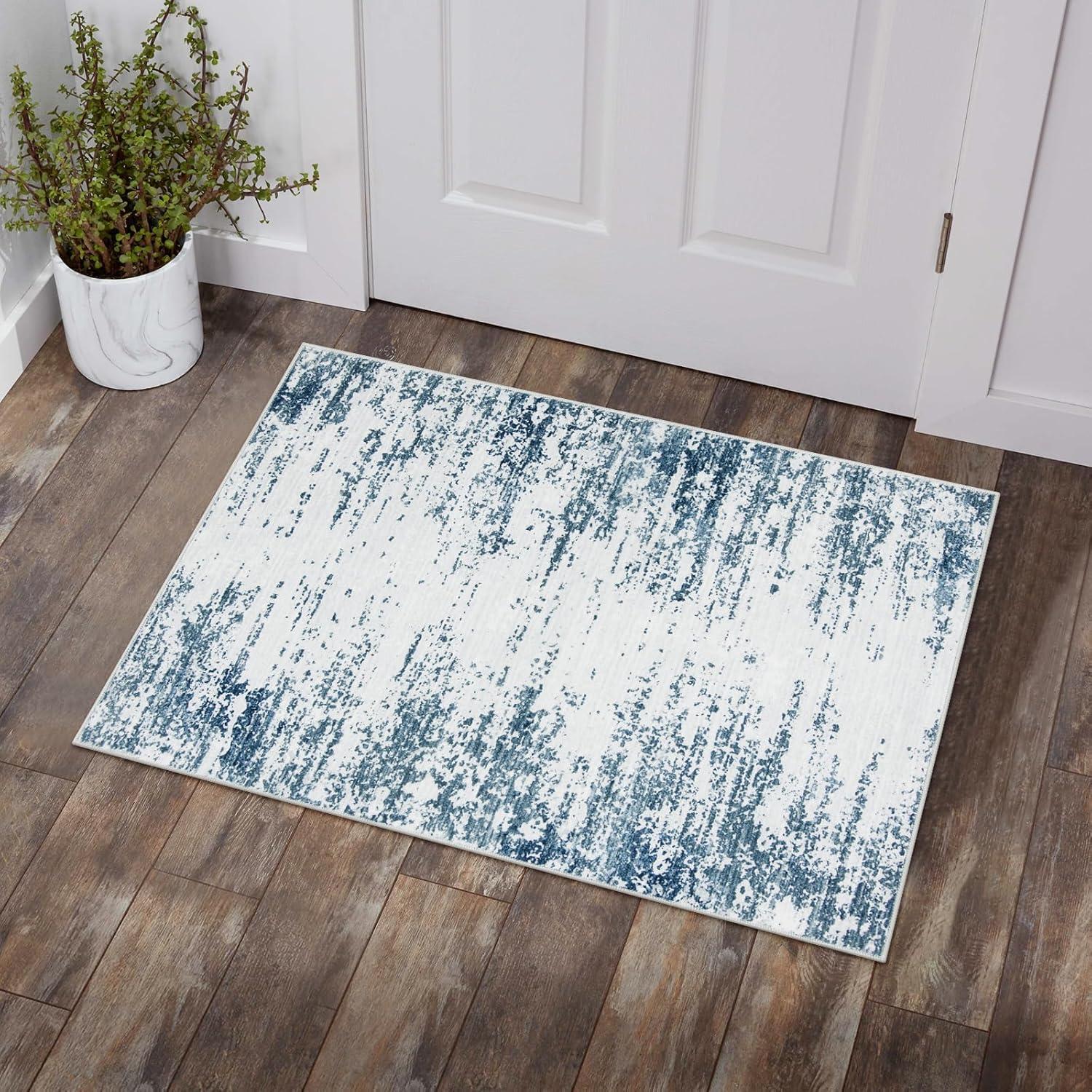 Garvee 5'x7' Modern Blue Abstract Area Rug Machine Washable Contemporary Rug Soft Foldable Thin Accent Rug Anti-Slip Non-Shedding Floor Carpet