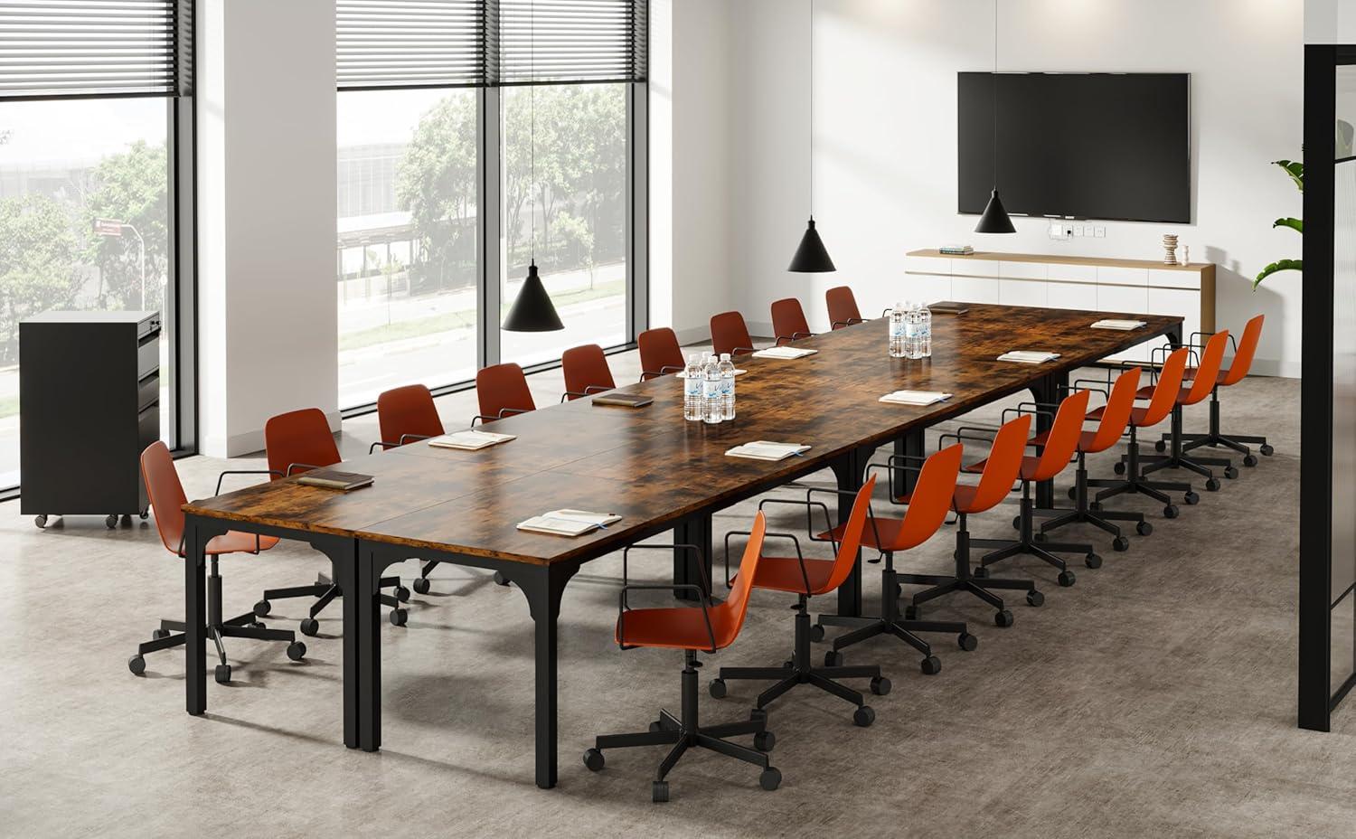 13FT Brown MDF and Metal Conference Table for 16