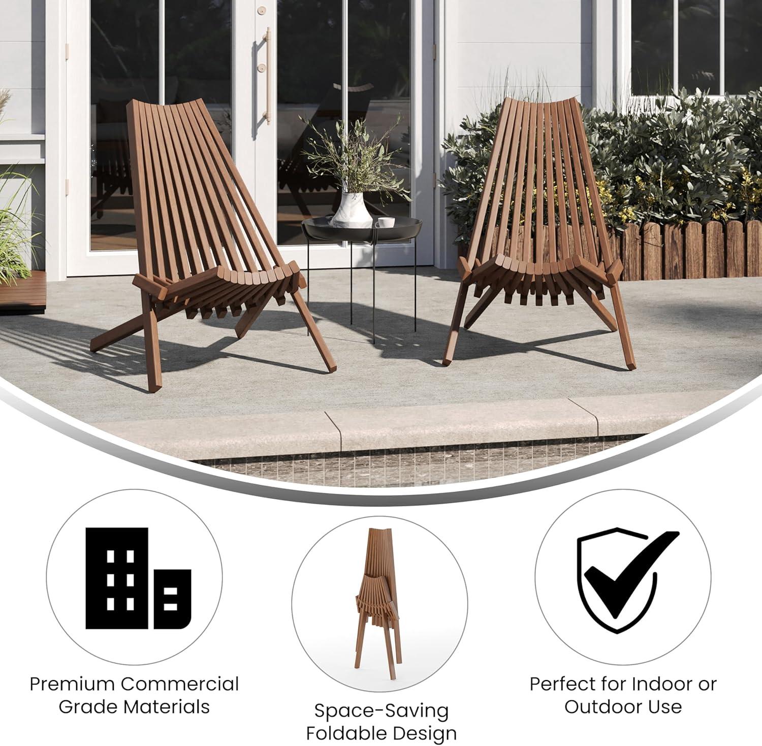 Flash Furniture Delia Commercial Grade Indoor/Outdoor Folding Acacia Wood Chair, Low Profile Lounge for Patio, Porch, Garden, Brown