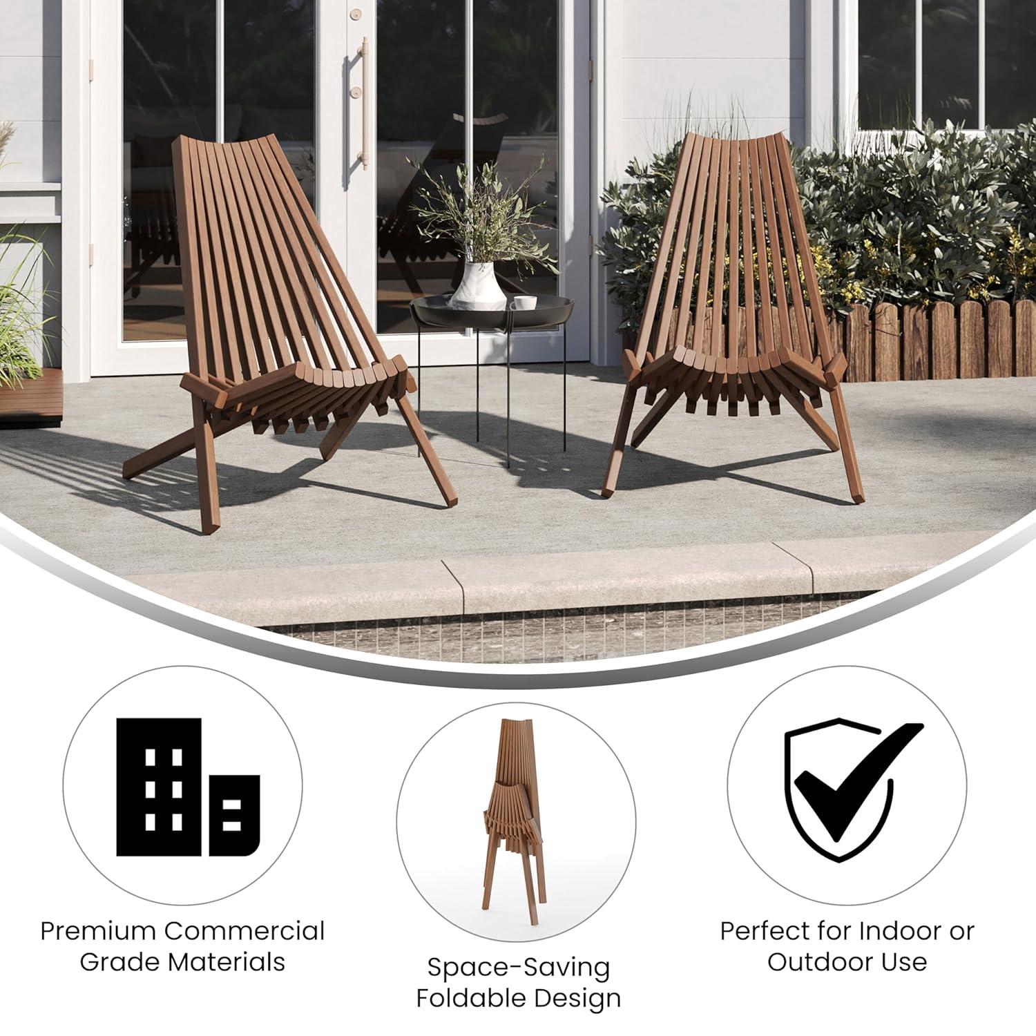 Flash Furniture Delia Commercial Grade Indoor/Outdoor Folding Acacia Wood Chair, Low Profile Lounge for Patio, Porch, Garden, Brown