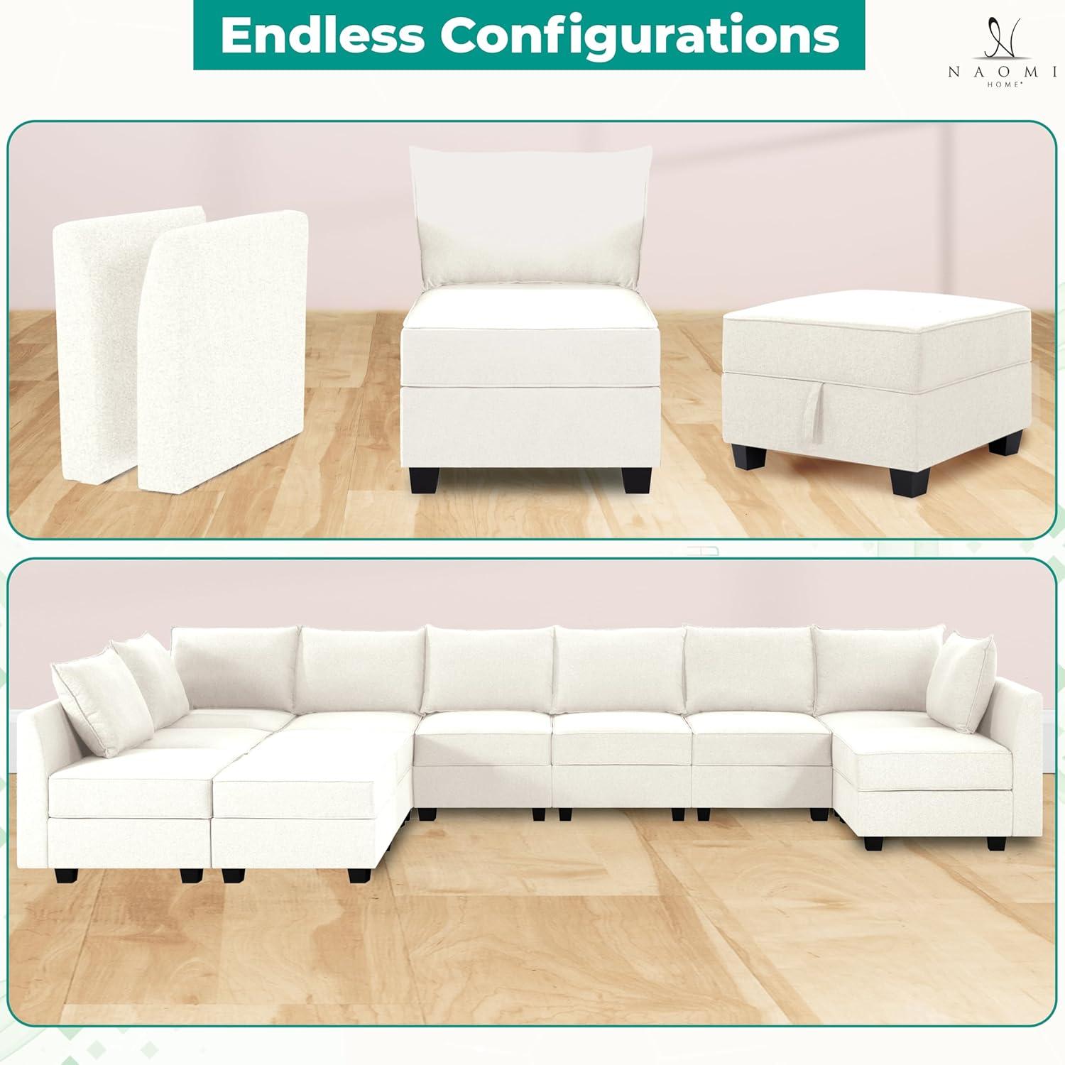 Naomi Home Elizabeth Modern DIY Collection-Fabric:Linen,Finish:White Down,Style:Sofa Set