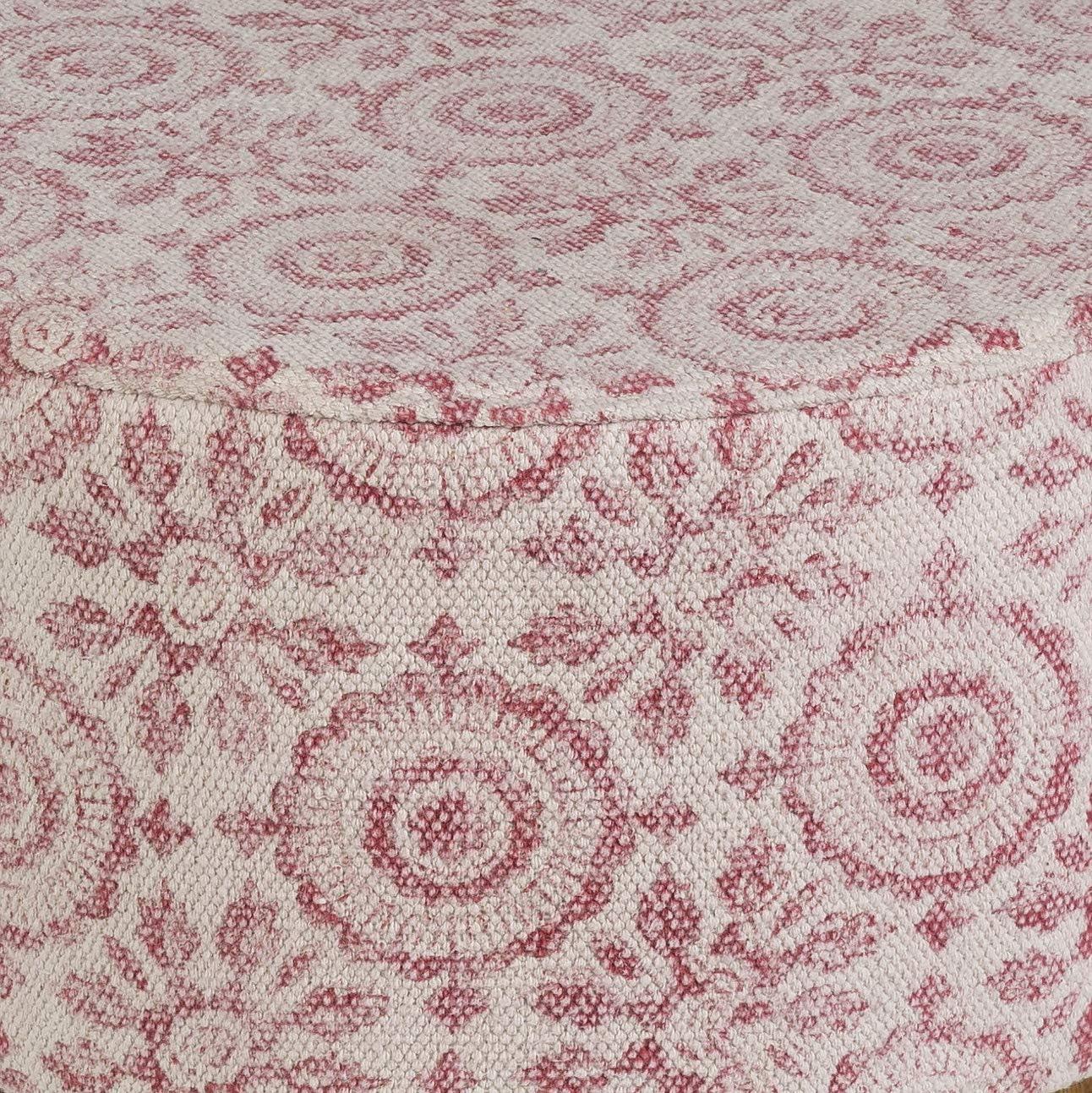 Arlen Red and Beige Cotton Upholstered Foot Stool