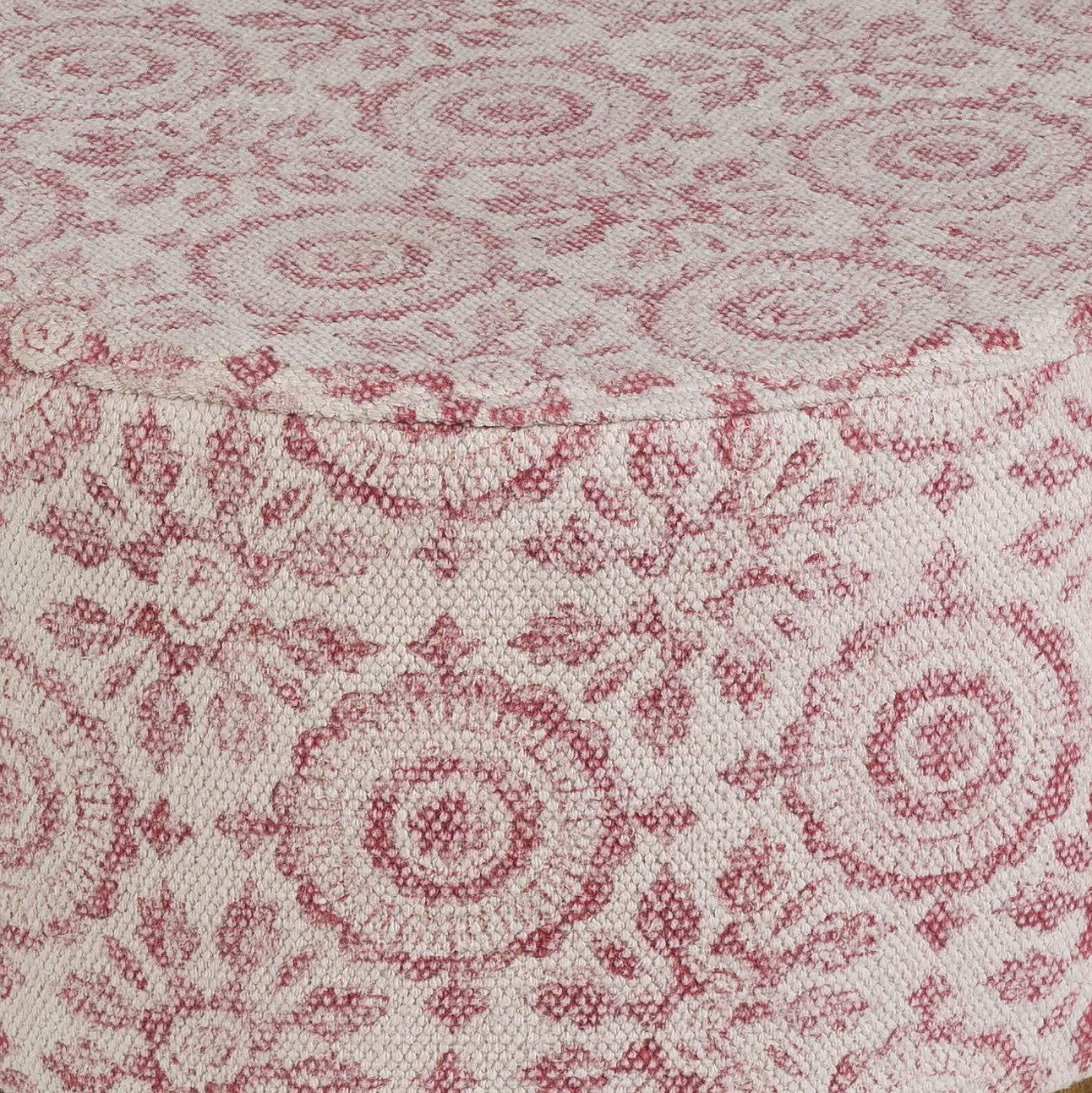 Arlen Red and Beige Cotton Upholstered Foot Stool