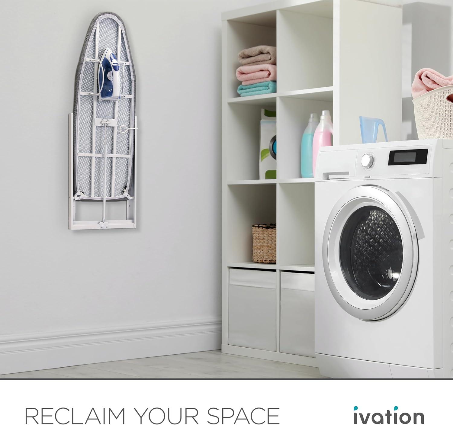 Ivation Wall Mounted Ironing Board, 36.2” x 12.2” Fold Down Iron Board with Iron Holder