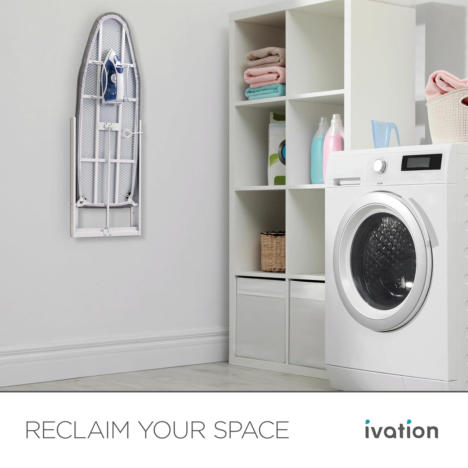 Ivation Wall Mounted Ironing Board, 36.2” x 12.2” Fold Down Iron Board with Iron Holder