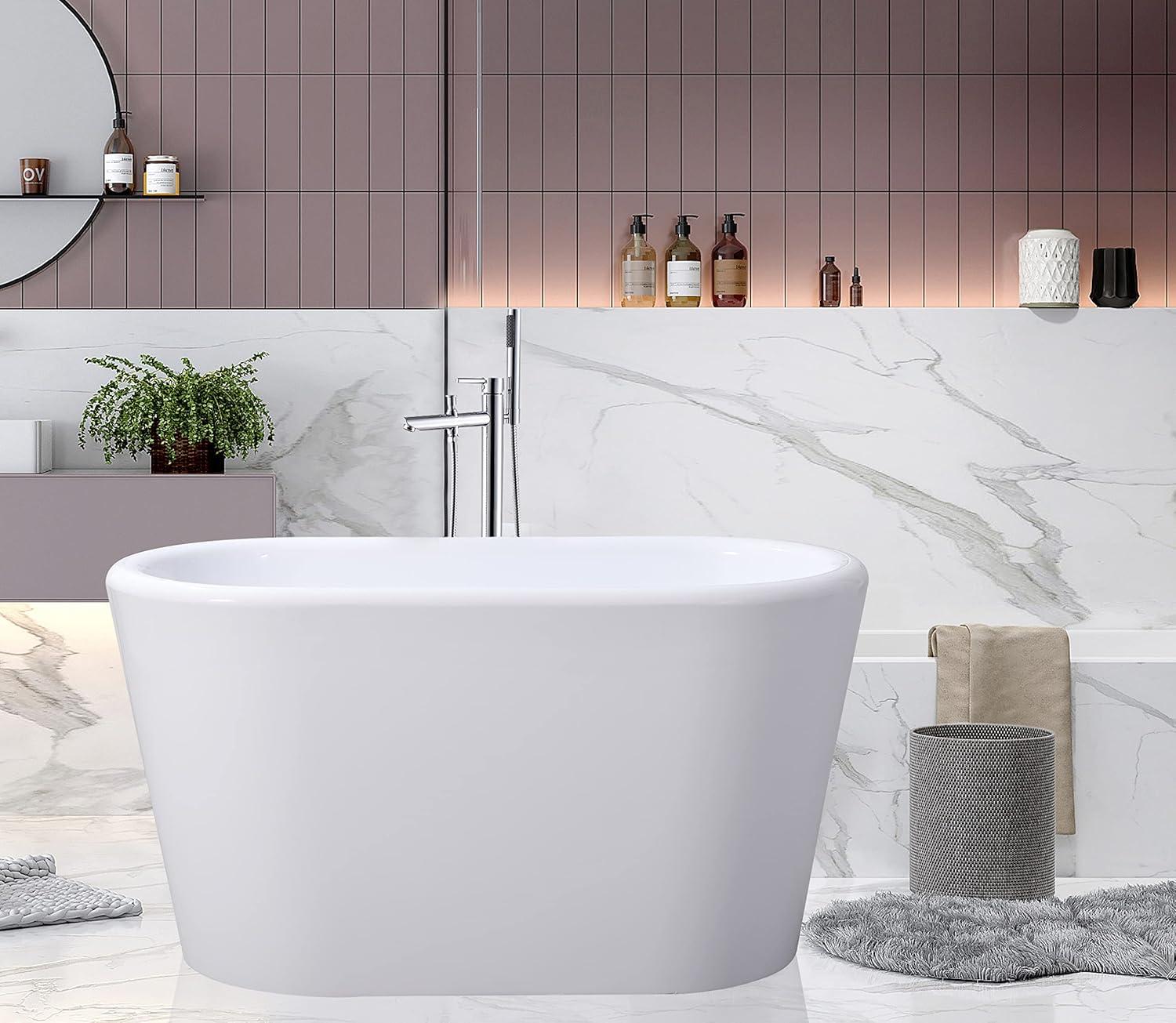 Kingston Brass Aqua Eden 51-Inch Acrylic Oval Double Ended Freestanding Tub with Drain and Integrated Seat