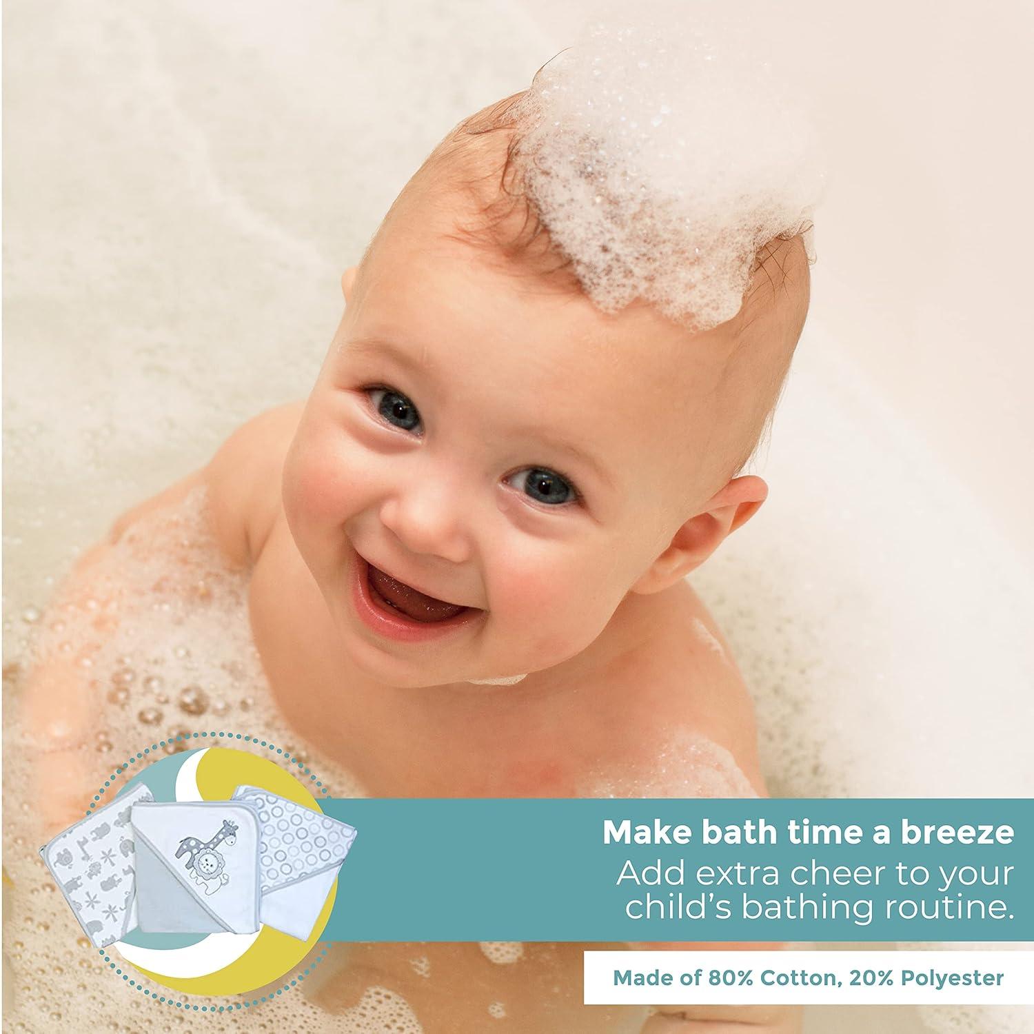 Spasilk Bath Hooded Towels & Washcloths Set for Babies, 23-Piece Gift Set, Gray Lion