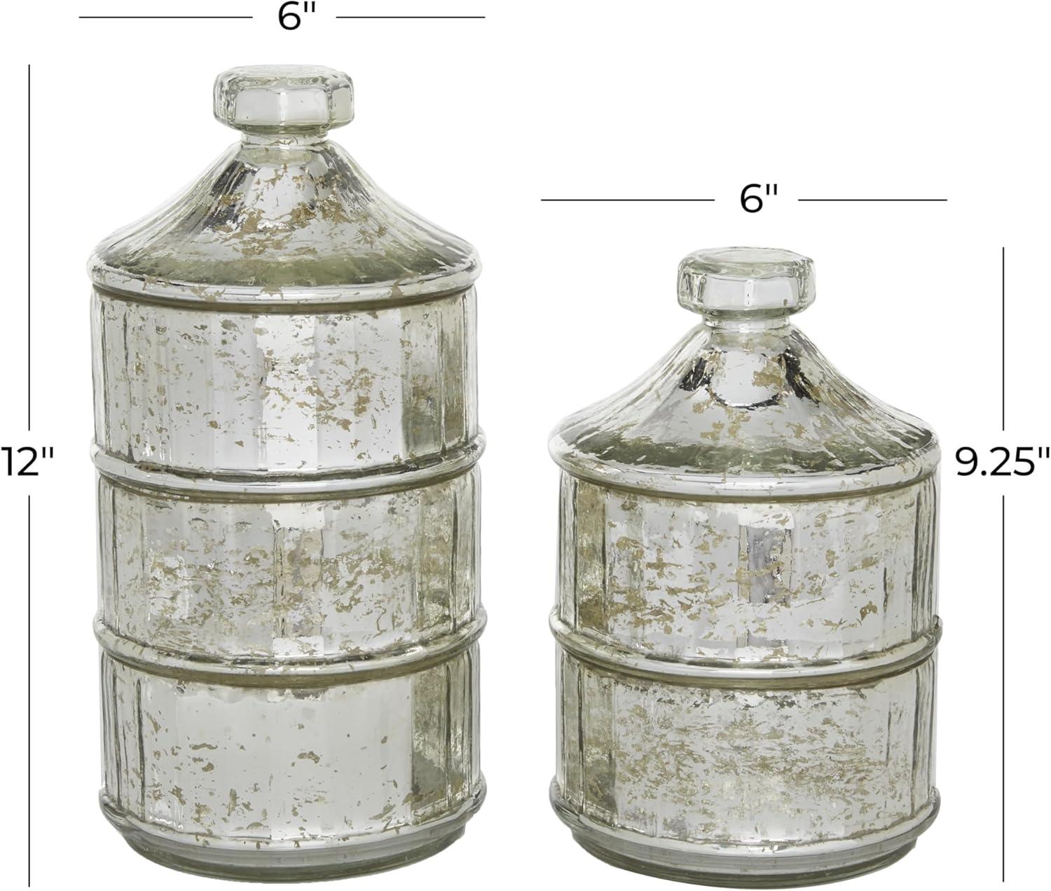 DecMode 12", 9"H Gray Glass Stackable Decorative Jars, 2-Pieces