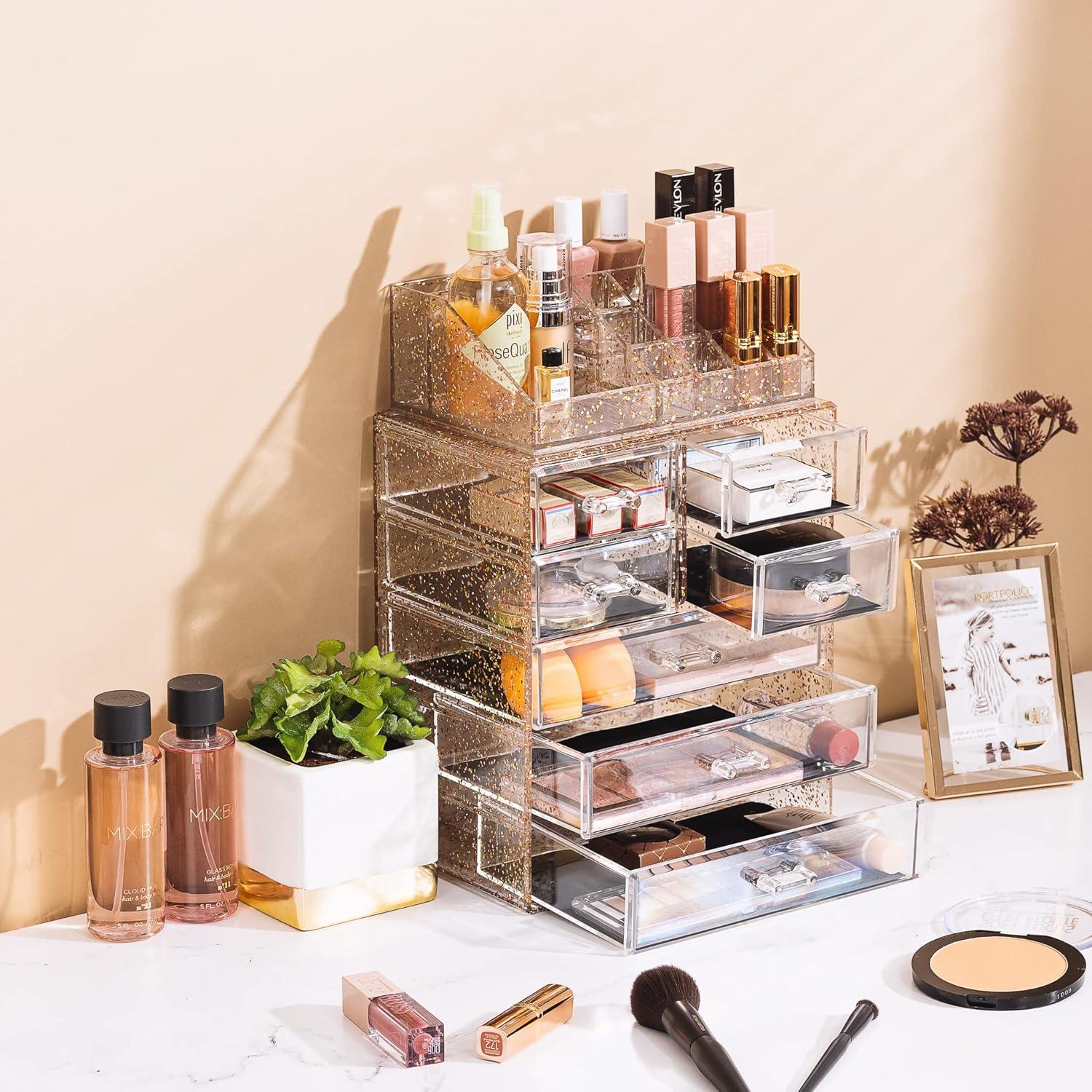 Sorbus 2-Piece 7-Drawer Vanity Organizer in Gold Glitter