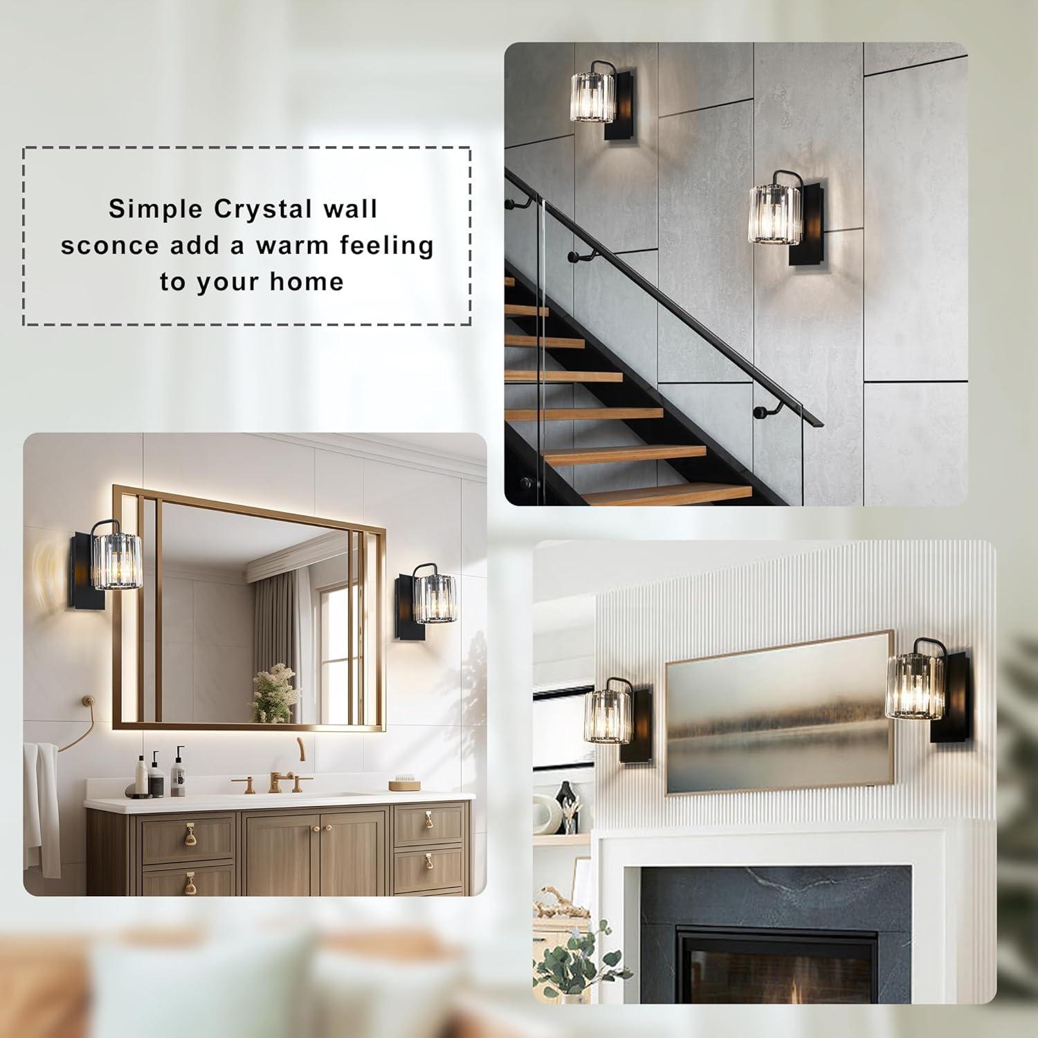 Black Crystal and Glass Modern Wall Sconce