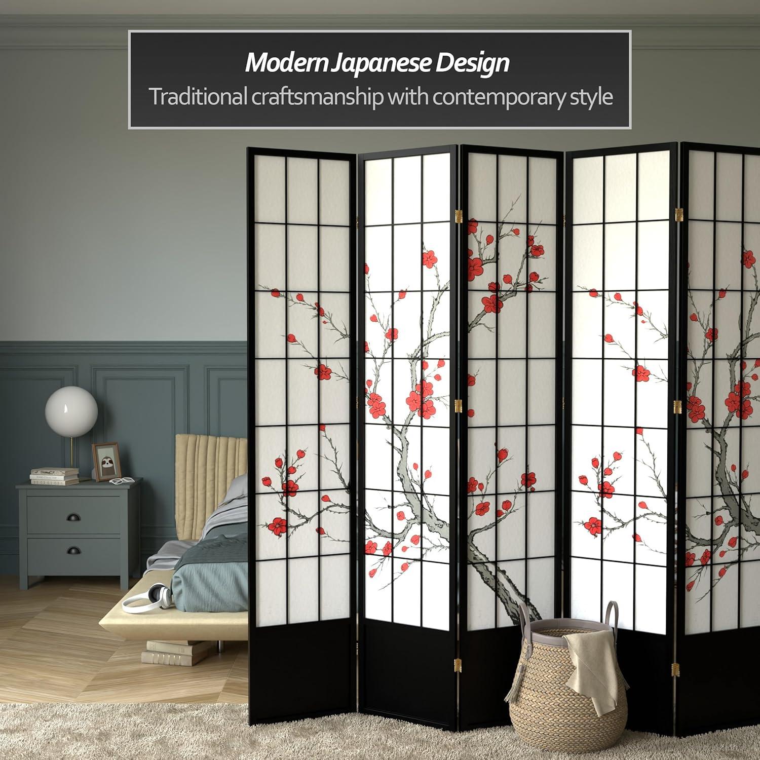 7 ft. Black 5-Panel Room Divider