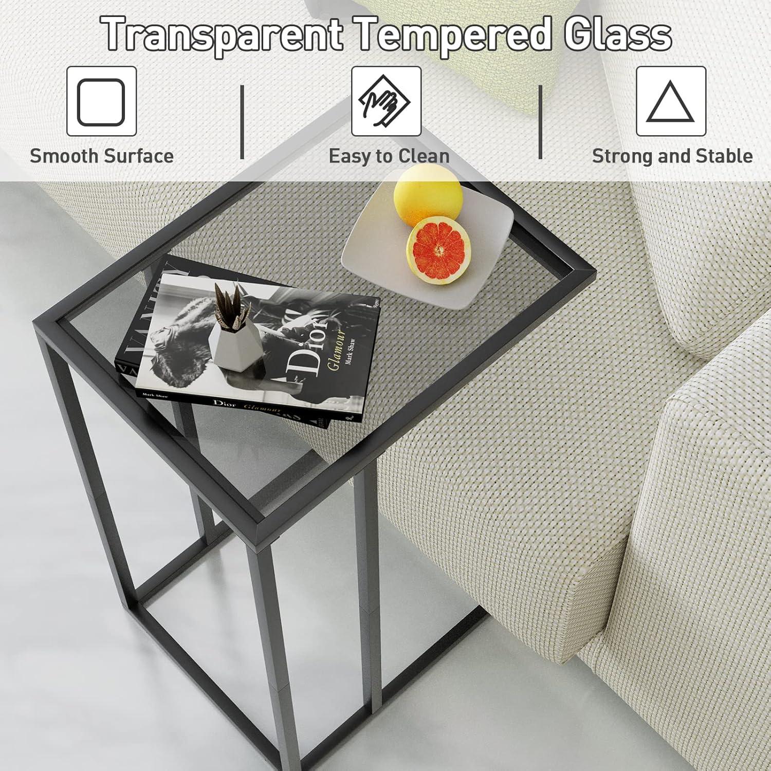 Canddidliike Sofa End Table Coffee Side Table with Glass Top, Glass Top Side Table, Sturdy Steel Frame, Easy to Clean, Great for End Tables & Decorative Displays
