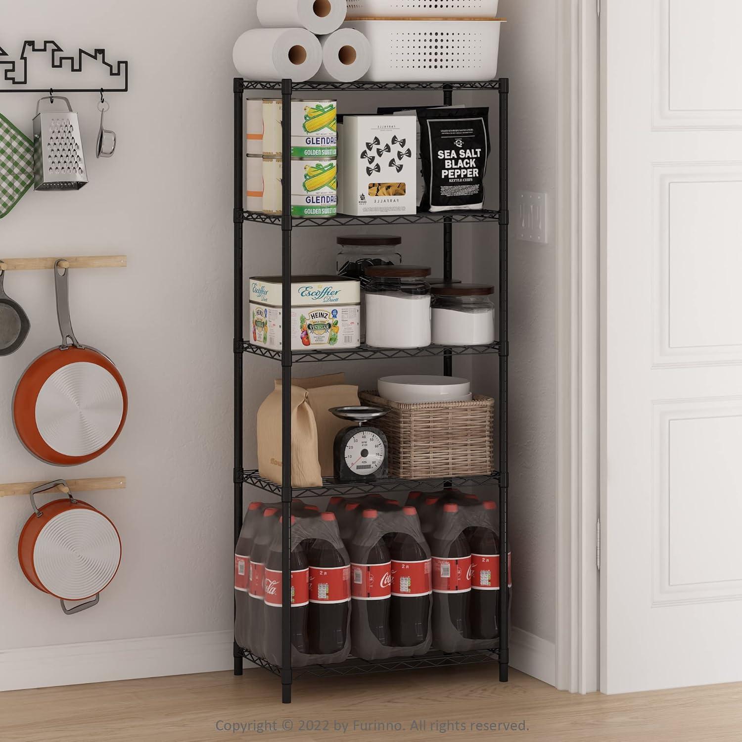 Black 5-Tier Metal Wire Storage Shelf Rack