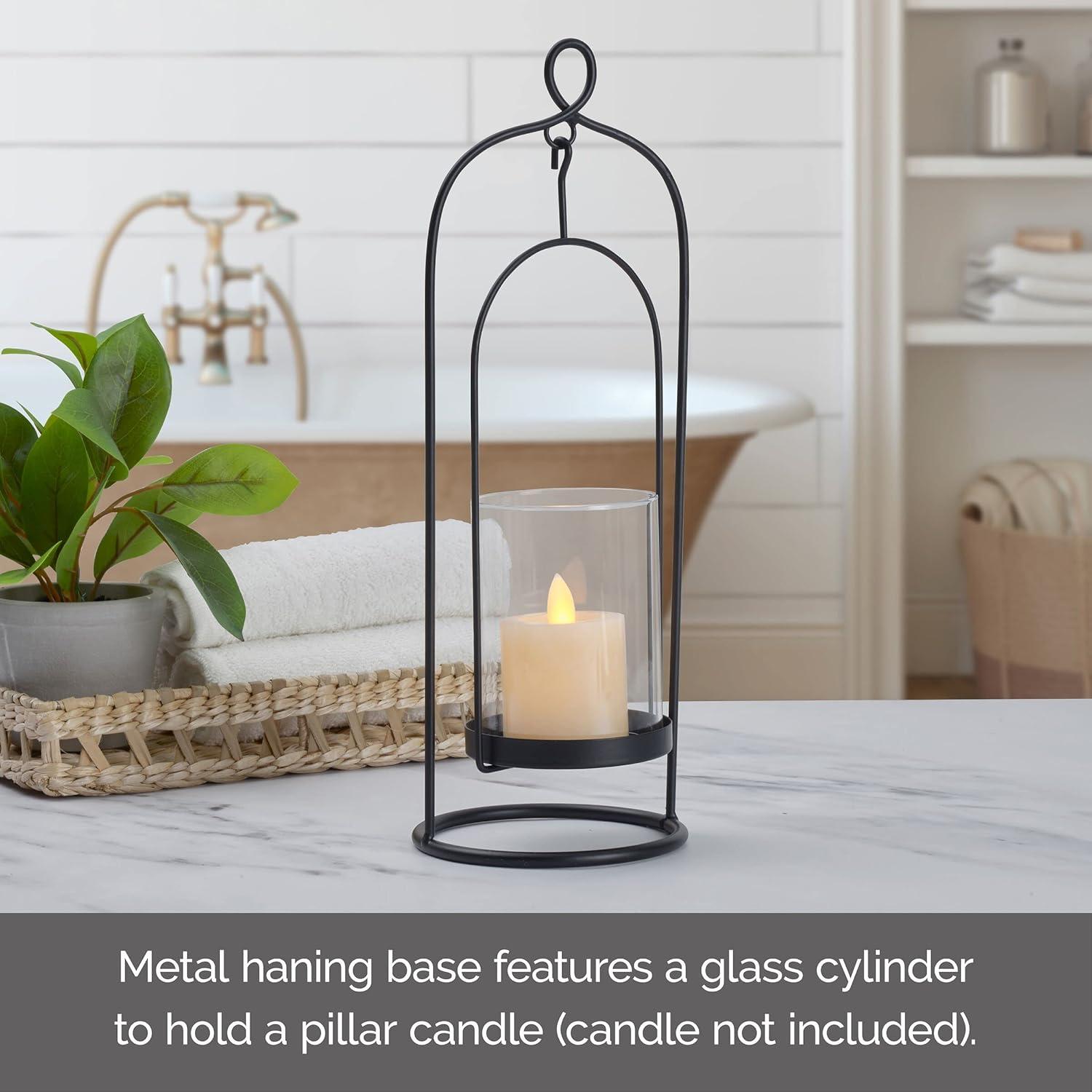 Black Metal and Clear Glass Hanging Candleholder