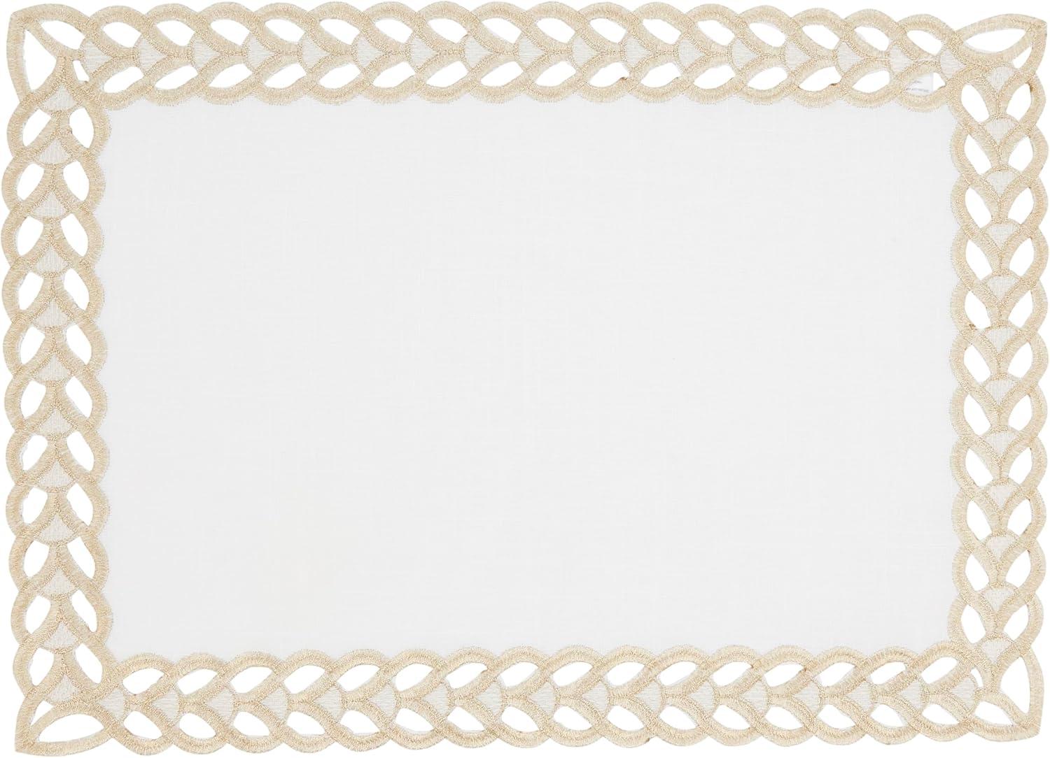 White Bohemian Braided Border Rectangle Placemats, Set of 4