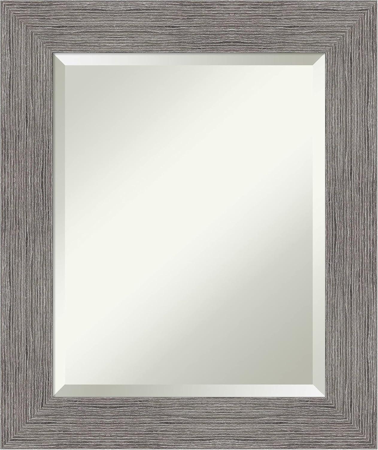 Amanti Art Grey Bathroom Mirror for Over Sink, 26x22 Pinstripe Plank Grey Rectangle Vanity Mirror, Small Country Rustic Frame, Hangs Horizonally and Vertically, Bathroom Wall Decor, Beveled Edge