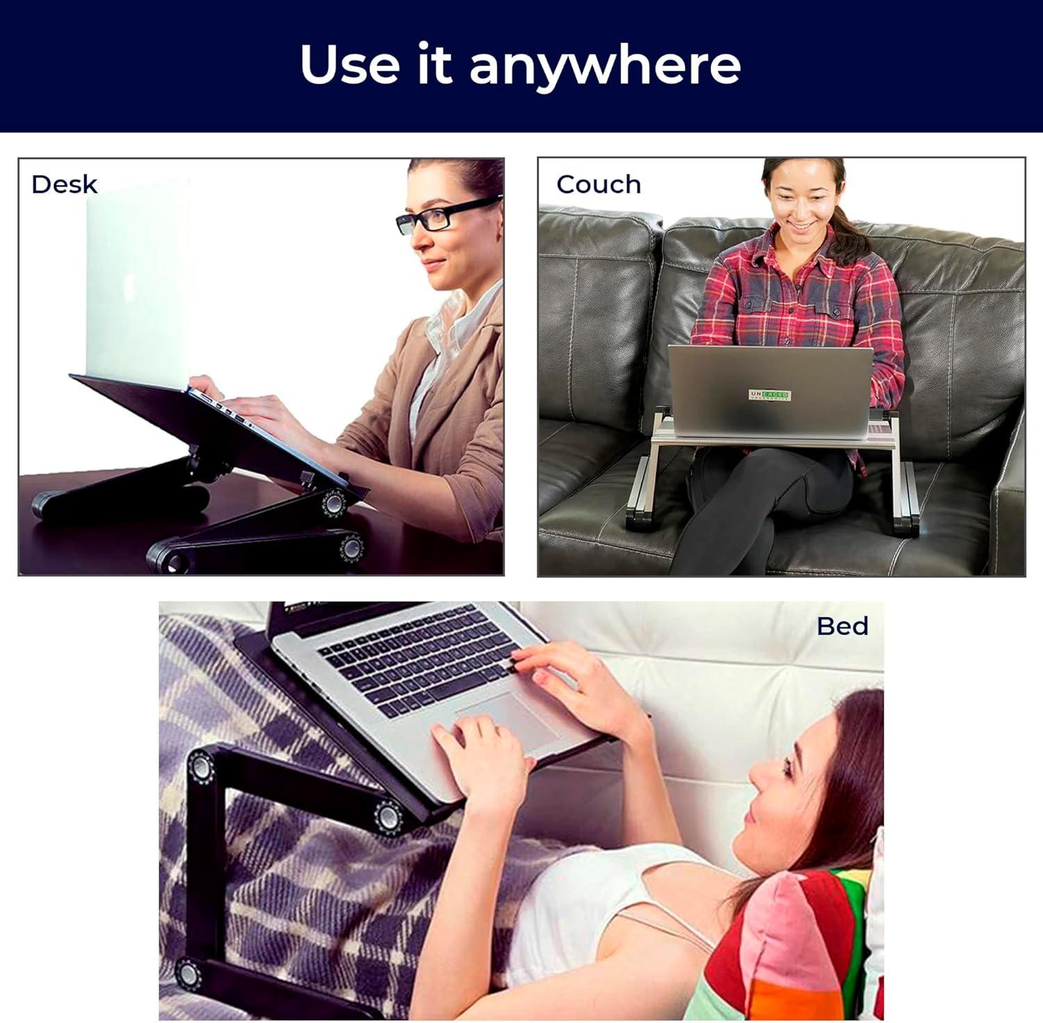 WorkEZ Executive Laptop Cooling Stand Adjustable Laptop Desk for Bed foldable laptop stand with FAN USB Ports computer lap desk for laptop holder for bed laptop table ergonomic laptop stand for bed