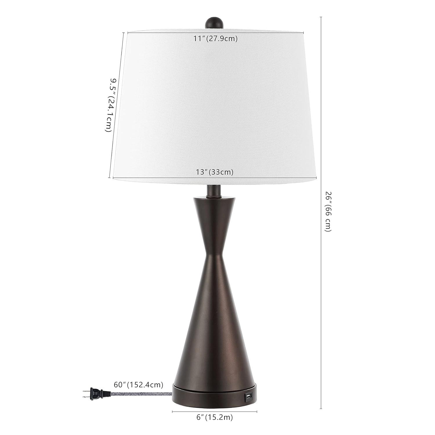JONATHAN Y Colton 26" French Country Farmhouse Iron LED Table Lamp with USB Charging Port, Oil Rubbed Bronze (Set of 2)