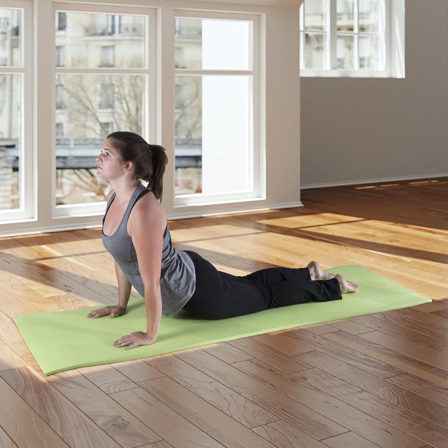 Thick Yoga Mat - Double Sided 1/2-Inch Workout Mat - 72x24-Inch Exercise Mat for Home Gym Fitness or Pilates with Carrying Strap by Wakeman (Green)