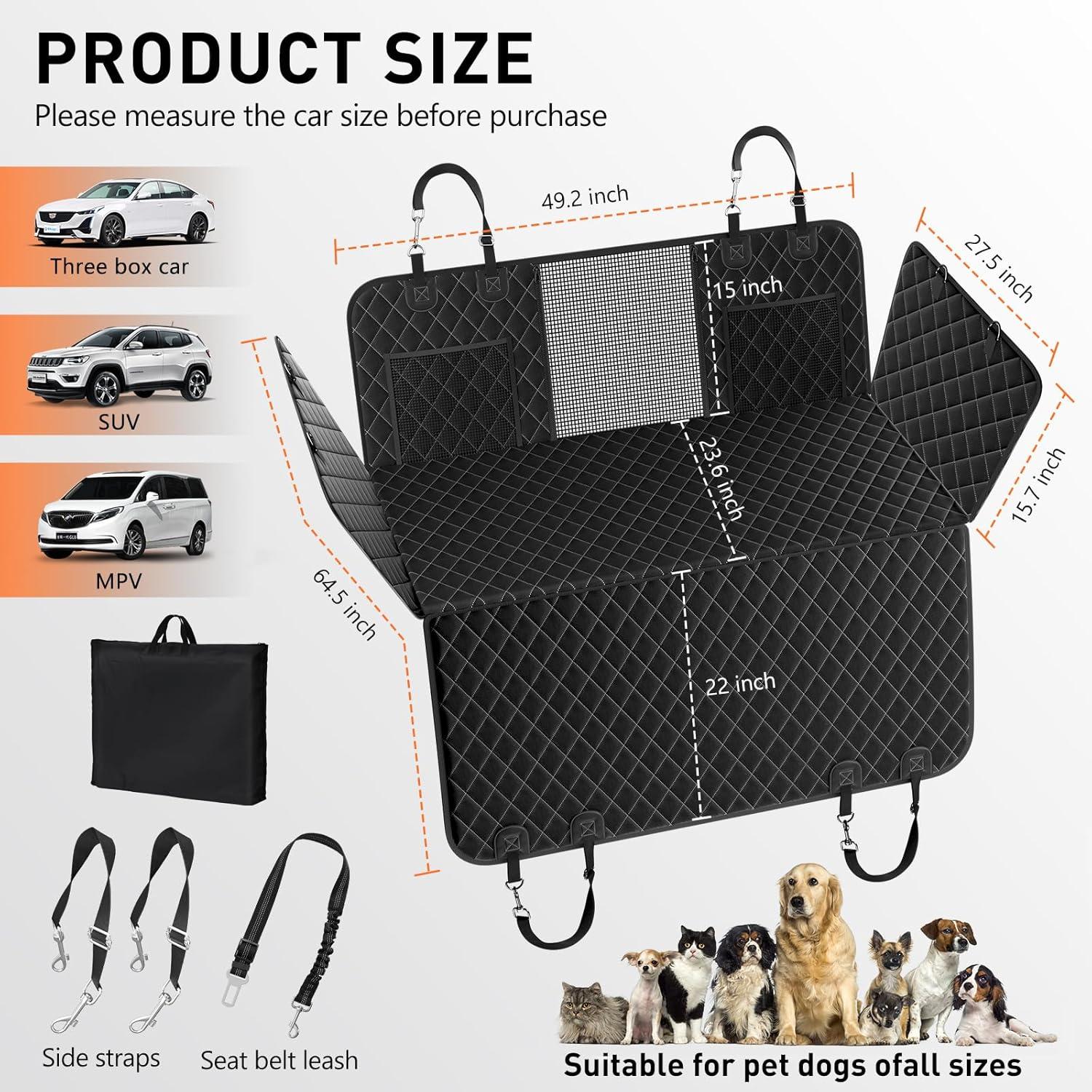 Dog car seat Cover for Back seat 2025 Upgraded 100% Waterproof and Scratch Resistant Rear Seat Hard Bottom Extension - Dog Car Seat Holds Up to 400 lb Pet for Cars, Trucks and SUVs (Black)