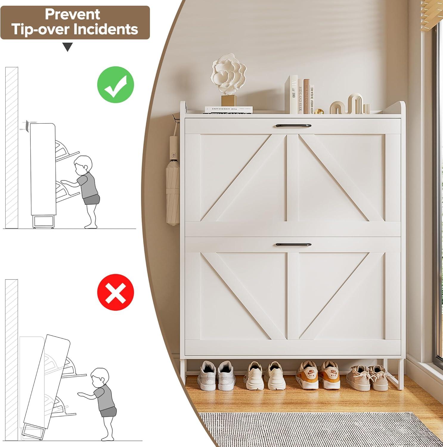 Gracie Oaks Shoe Cabinet With 2 Flip Drawers, Narrow Shoe Cabinet Hidden Shoe Rack Freestanding Shoe Cabinet Organizer For Entryway, Hallway