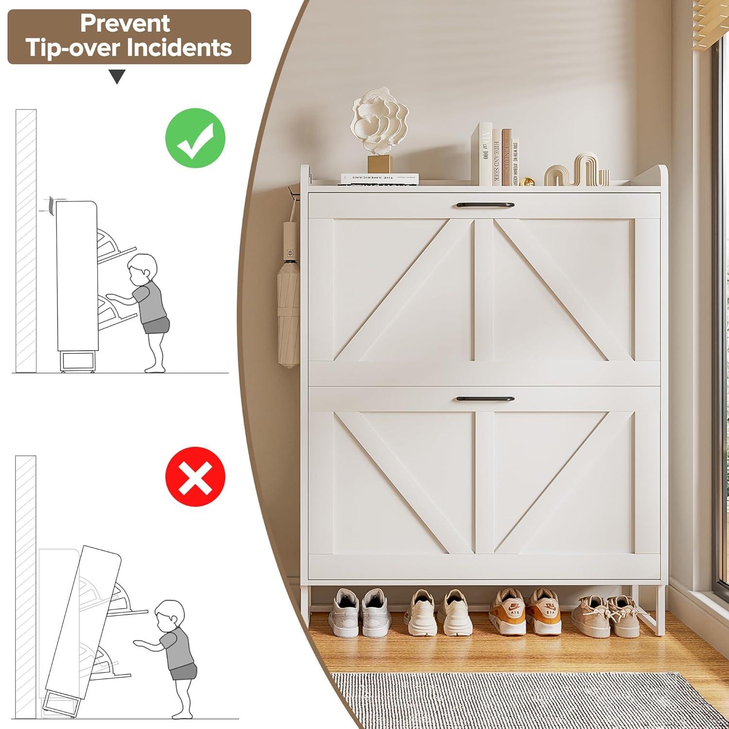 Gracie Oaks Shoe Cabinet With 2 Flip Drawers, Narrow Shoe Cabinet Hidden Shoe Rack Freestanding Shoe Cabinet Organizer For Entryway, Hallway