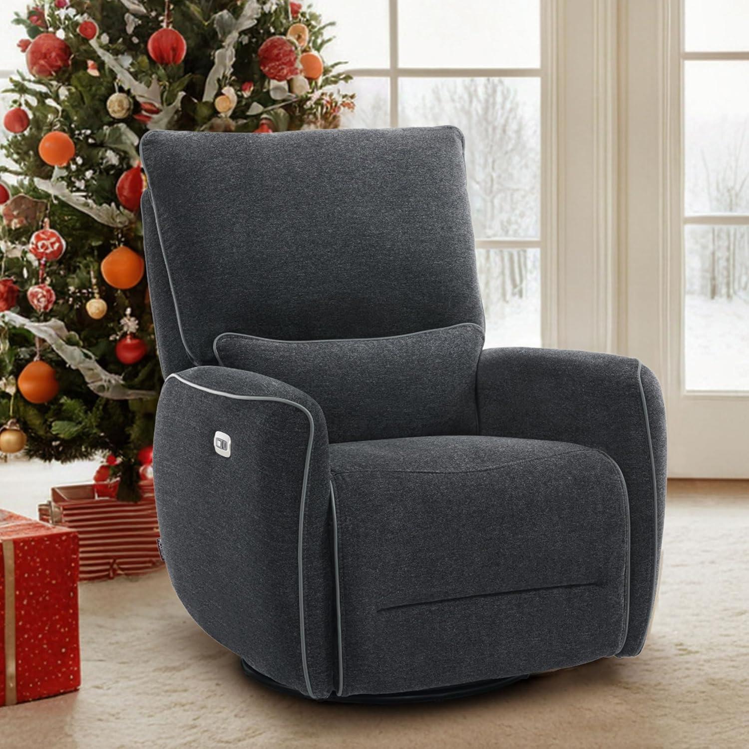 Swivel Glider Power Recliner Chair, Electric Rocker Recliner Chairs with USB Ports For Nursery, Fabric