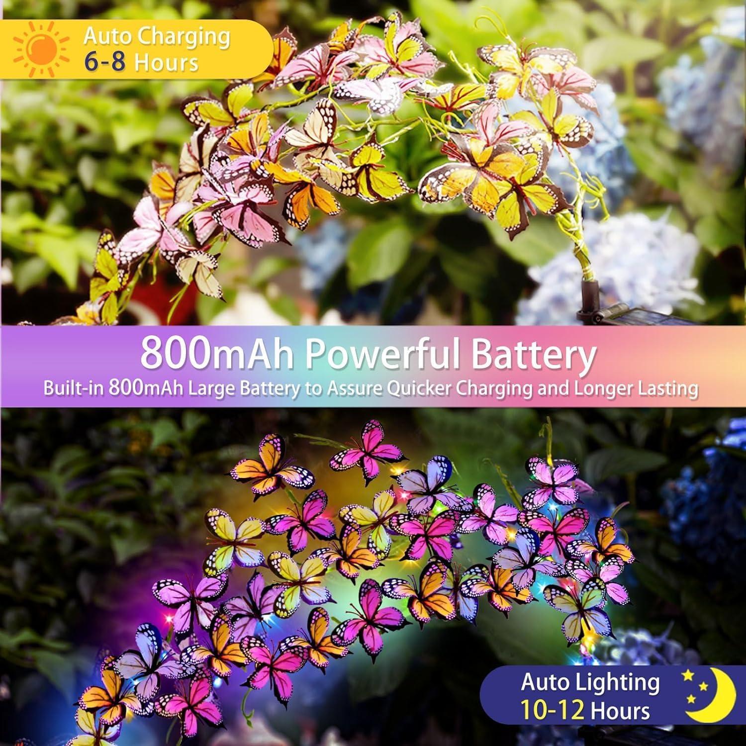 AYUQI 2 Pack Solar Lights, Solar Garden Stake Lights with Butterflies Decoration Outdoor Lights, Waterproof Solar Butterfly Lights for Patio Yard Pathway Garden Decor