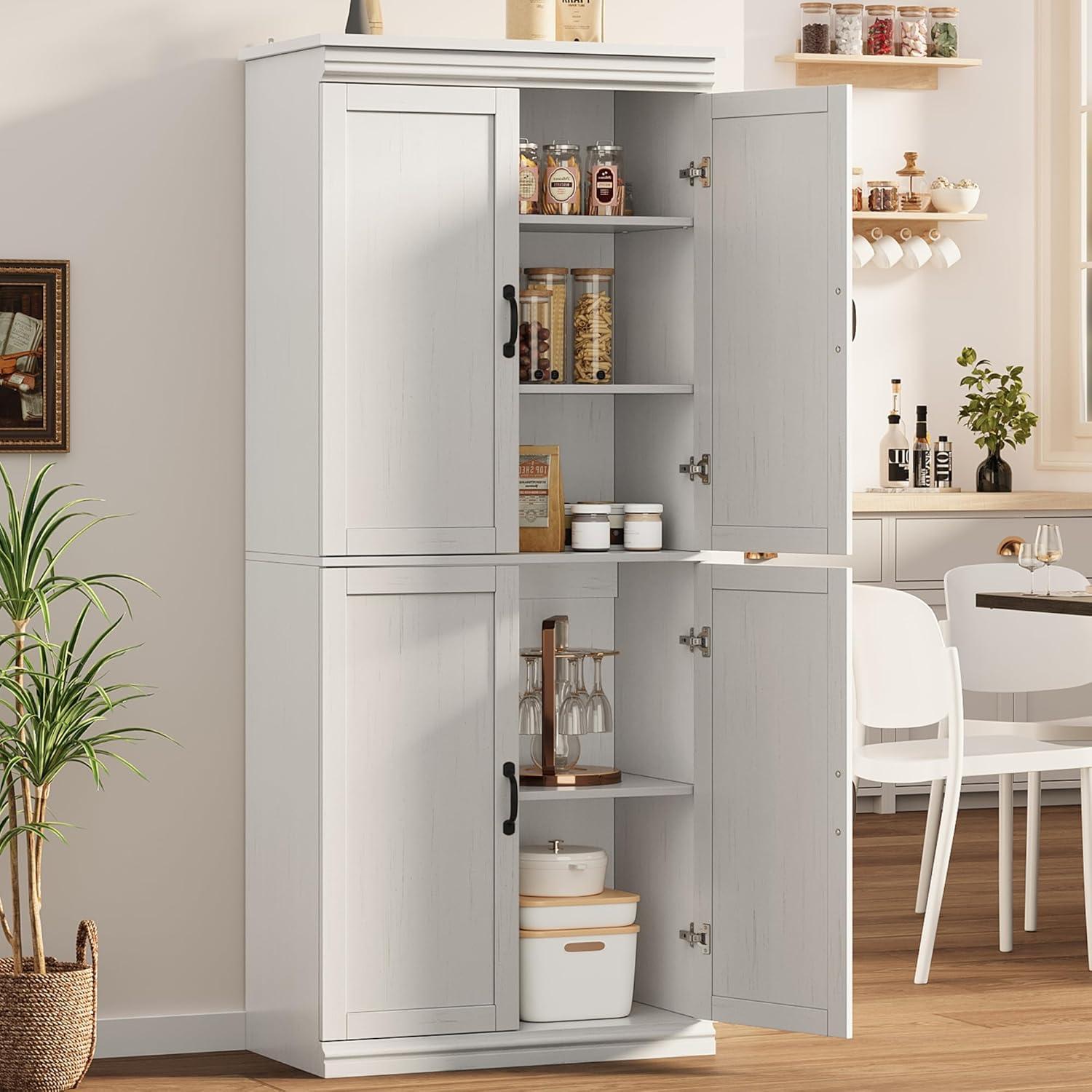 Ataucjin 70" Tall Kitchen Pantry Cabinet, Freestanding Cupboard Kitchen Pantry Storage Cabinet, Freestanding Cupboard with Doors and Adjustable Shelves, for Bathroom, Dining Room, Living Room