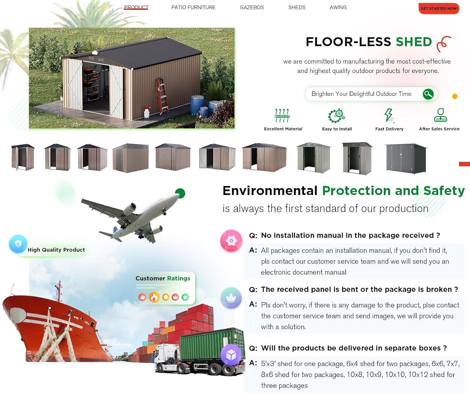 AECOJOY 10' x 14' Outdoor Storage Shed with Lockable Door Patio Metal Garden Storage Building in White for Outside