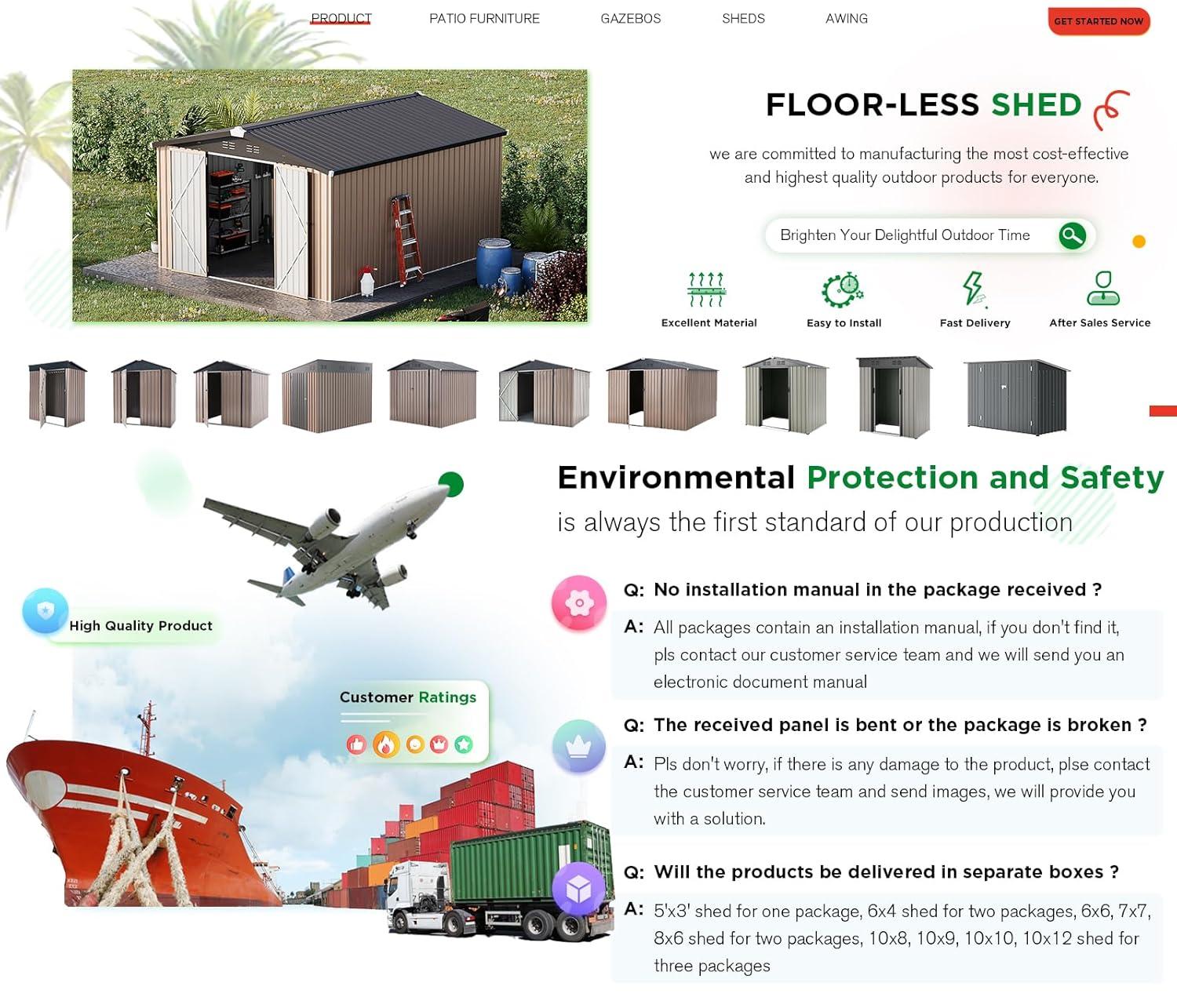 AECOJOY 10' x 14' Outdoor Storage Shed with Lockable Door Patio Metal Garden Storage Building in White for Outside