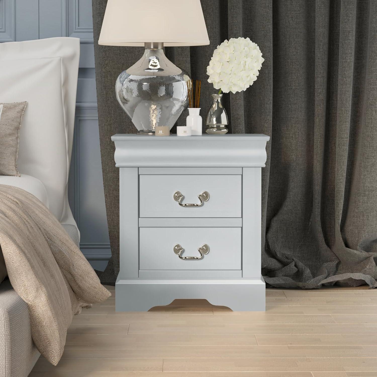 ACME Louis Philippe III Nightstand - Platinum - 24 x 22 x 16 in.