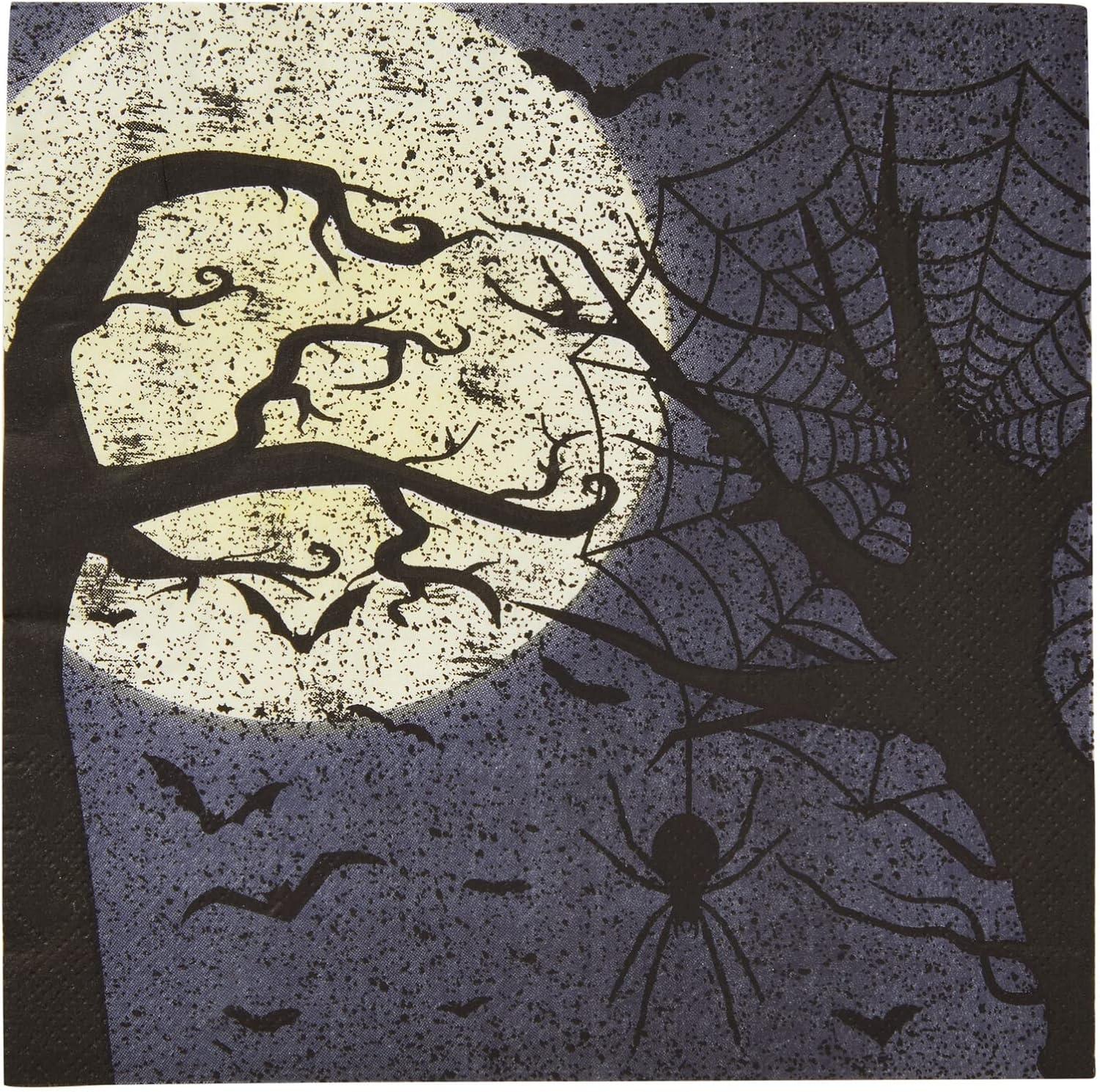 Blue Panda 144 Pieces Full Moon Halloween Party Supplies, Paper Plates, Napkins, Cups, Cutlery for Spooky Gatherings (Serves 24)