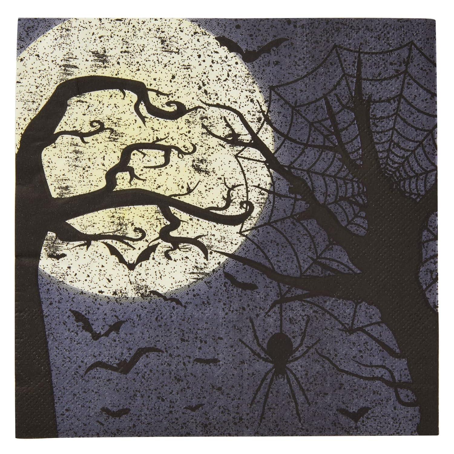 Blue Panda 144 Pieces Full Moon Halloween Party Supplies, Paper Plates, Napkins, Cups, Cutlery for Spooky Gatherings (Serves 24)