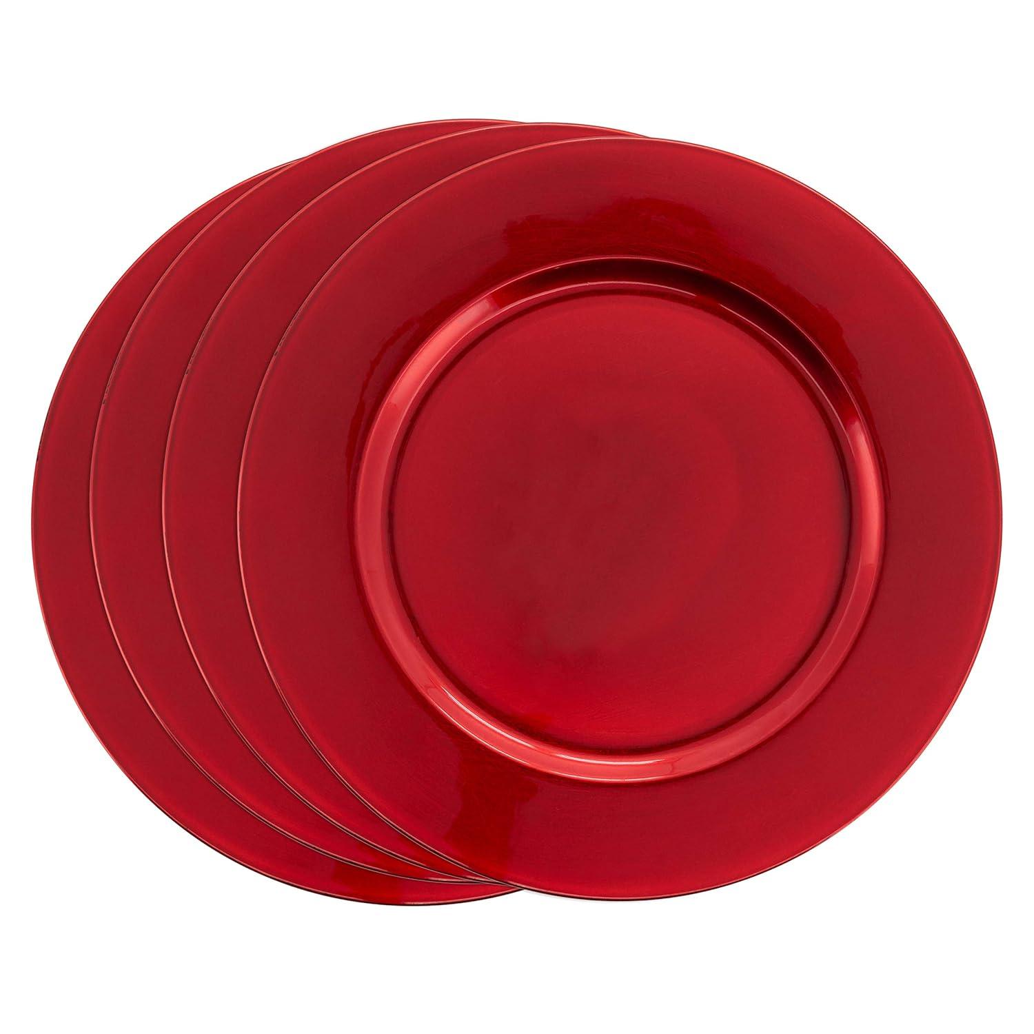Saro Lifestyle Classic Solid Color Charger Plates, Red, 13" Round