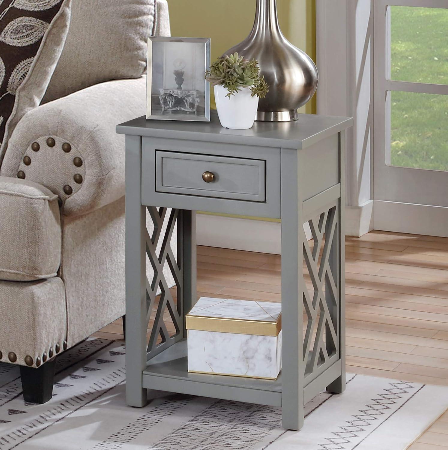 Gray Wood End Table with Drawer and Shelf