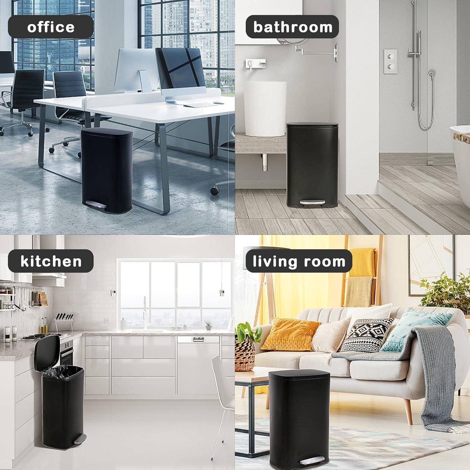 CL.HPAHKL 13 Gallon (50L)Trash Can ,Kitchen Trash Can, Stainless Steel with Lid, Foot Pedal and Inner Bucket, Fingerprint-Resistant Soft Close Lid Garbage Can, Pedal Rubbish Bin for Home Office